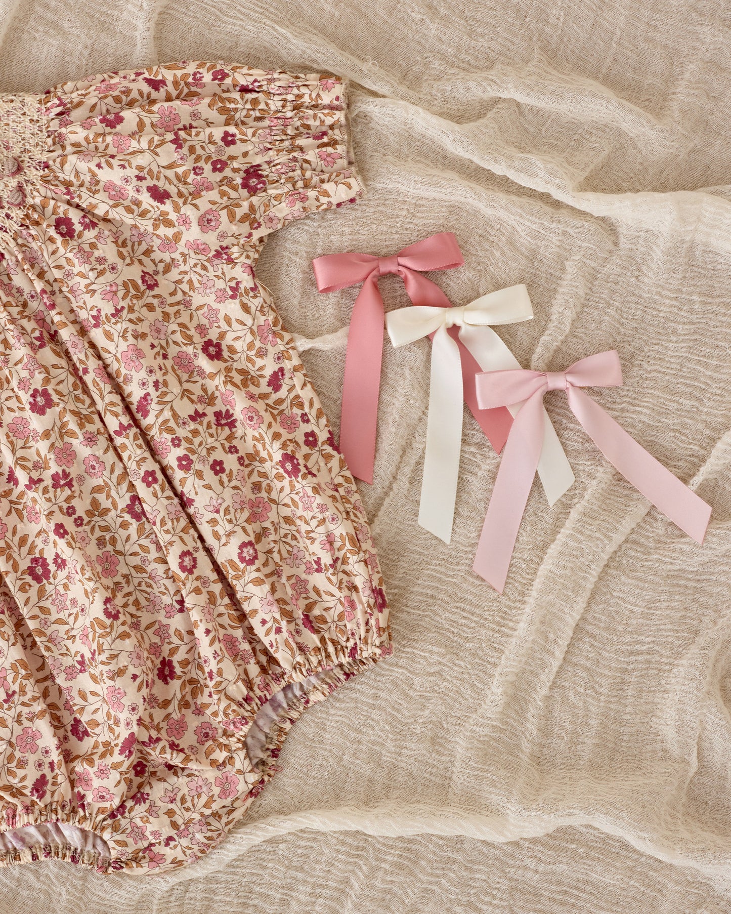 Satin Ribbon Bows | Ivory, Rose, Raspberry - Rylee + Cru | Kids Clothes | Trendy Baby Clothes | Modern Infant Outfits |