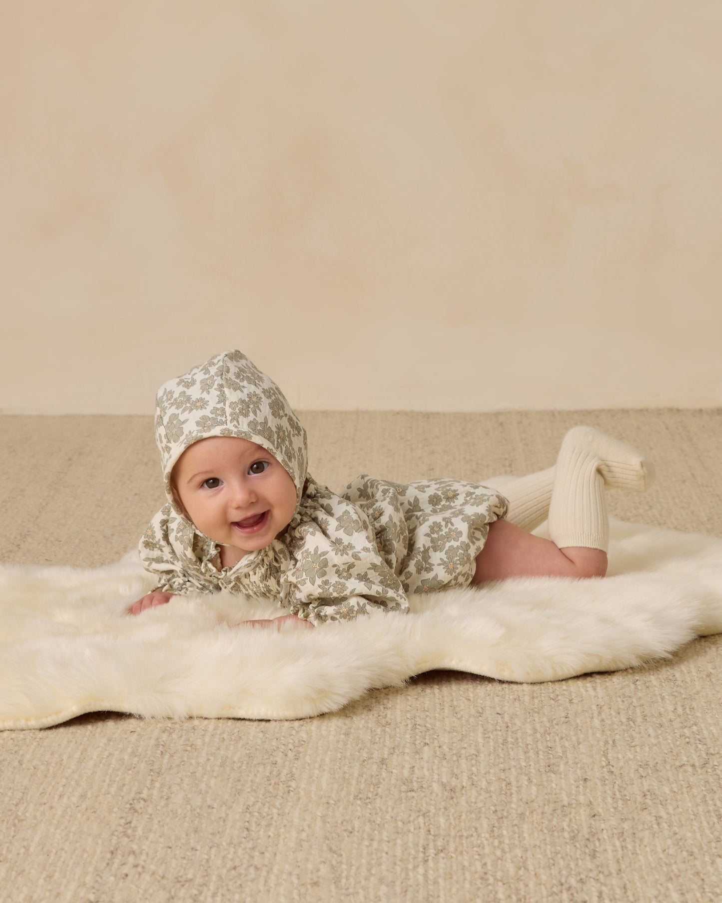 Woven Baby Bonnet || Green Floral - Rylee + Cru | Kids Clothes | Trendy Baby Clothes | Modern Infant Outfits |