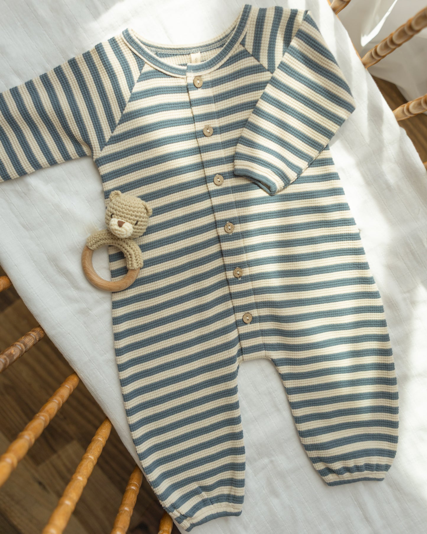 Waffle Long Sleeve Jumpsuit || Ocean Stripe - Rylee + Cru | Kids Clothes | Trendy Baby Clothes | Modern Infant Outfits |