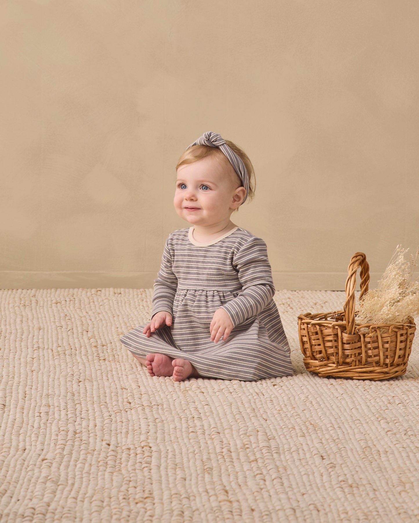 Ribbed Long Sleeve Dress Slate Microstripe - Rylee + Cru | Kids Clothes | Trendy Baby Clothes | Modern Infant Outfits |