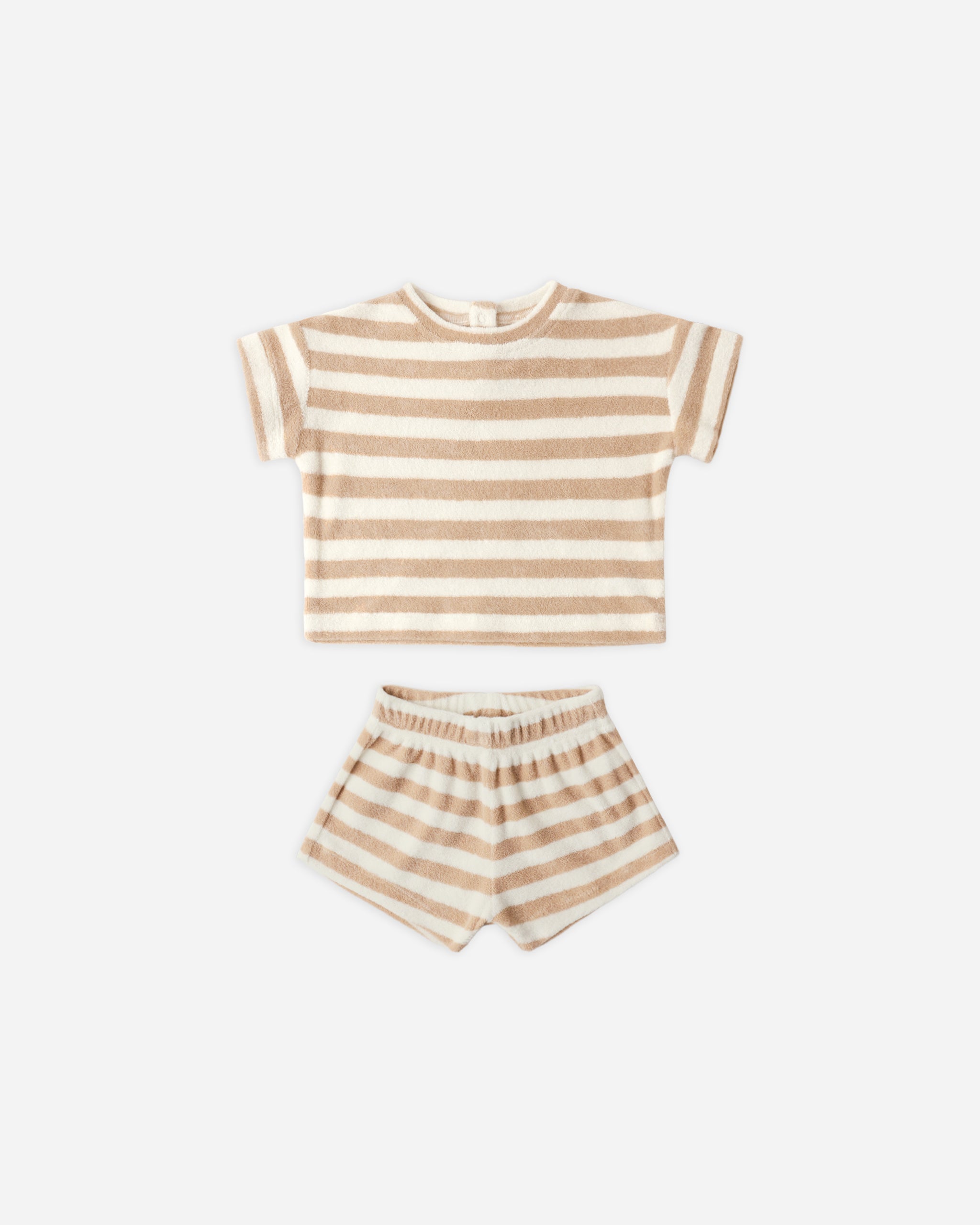 Terry Tee + Short Set Latte Stripe – Quincy Mae