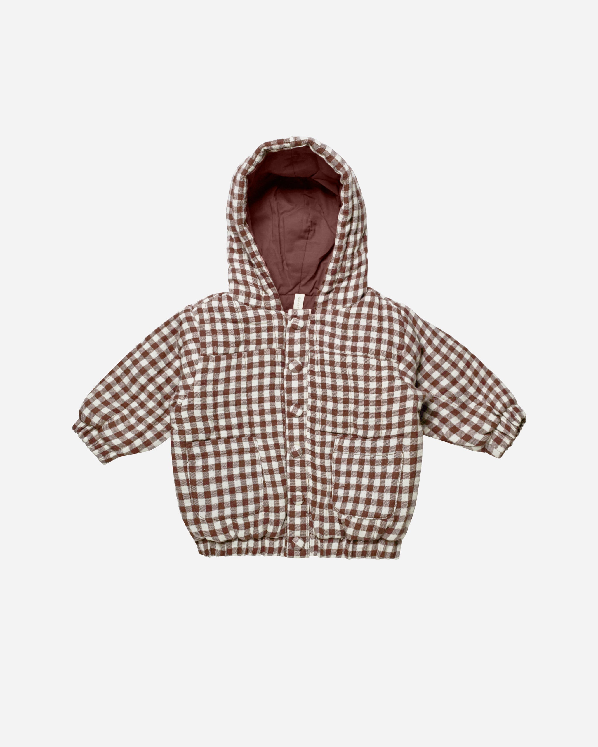 Hooded Woven Jacket || Plum Gingham