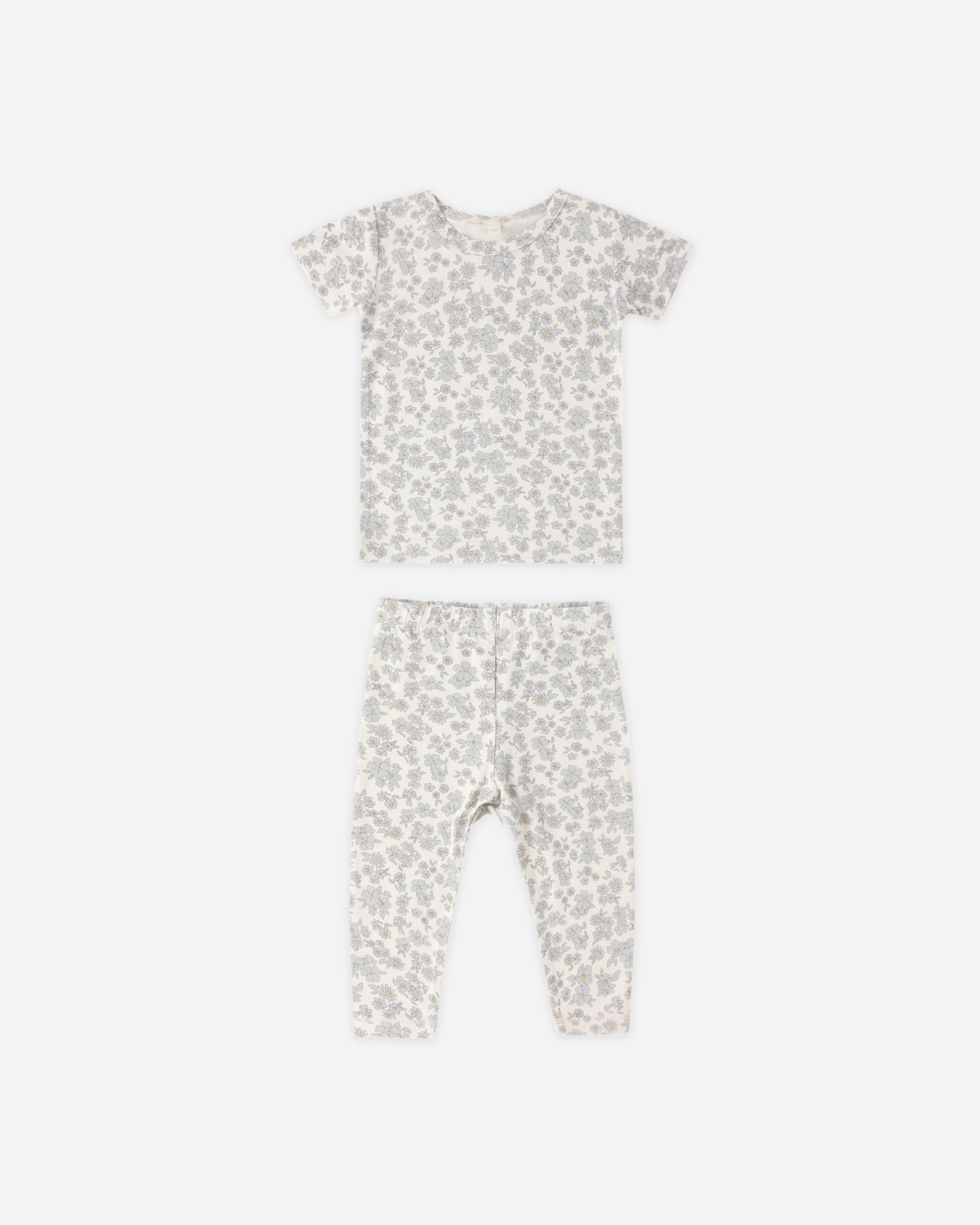 Kurzarm-Pyjama-Set aus Bambus mit blauem Blumenmuster