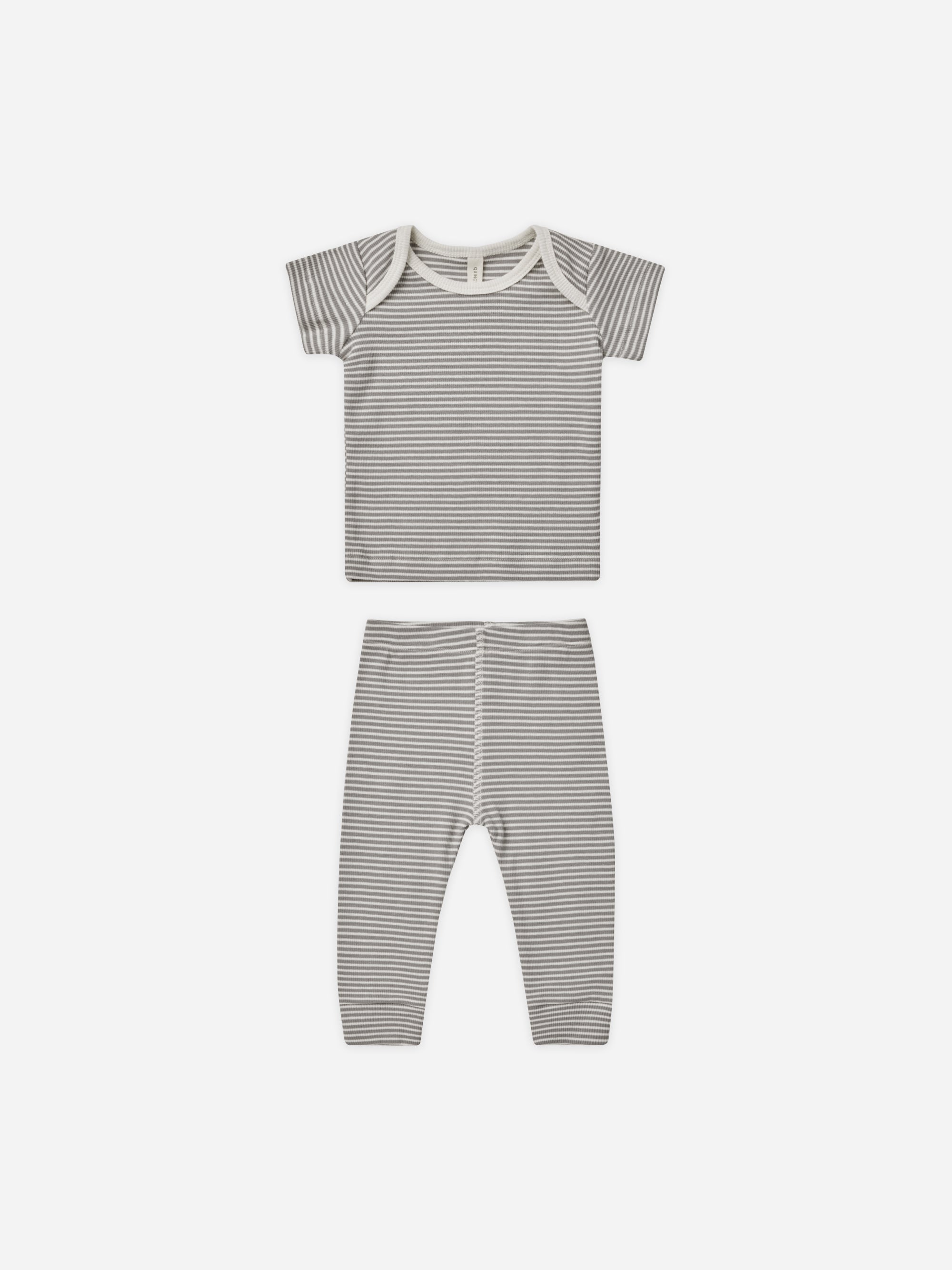 Ribbed Short Sleeve Tee + Legging Set || Lagoon Micro Stripe - Rylee + Cru | Kids Clothes | Trendy Baby Clothes | Modern Infant Outfits |