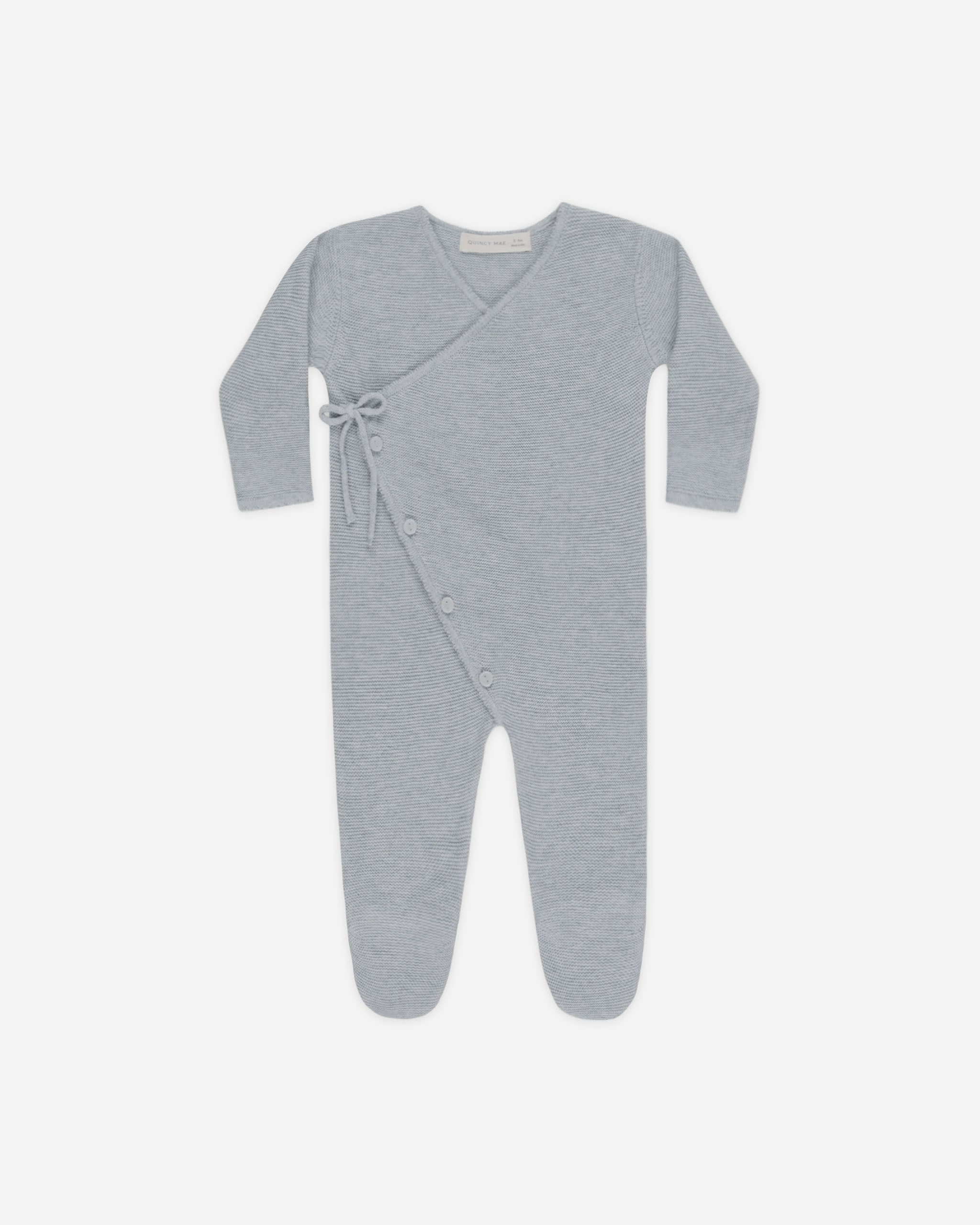 Wrap Knit Footie Heathered Dusty Blue – Quincy Mae