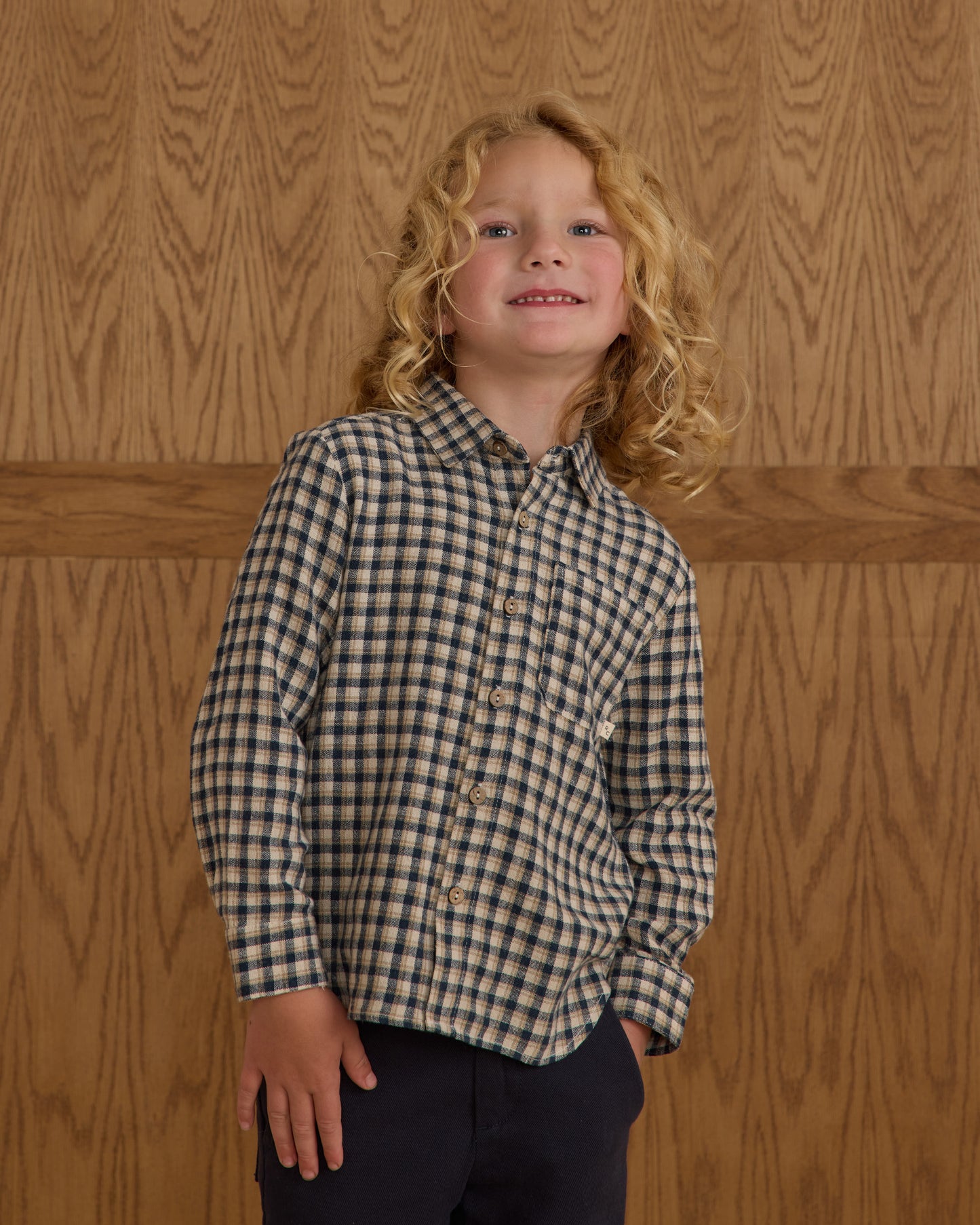 Collared Long Sleeve Shirt || Navy Check - Rylee + Cru | Kids Clothes | Trendy Baby Clothes | Modern Infant Outfits |