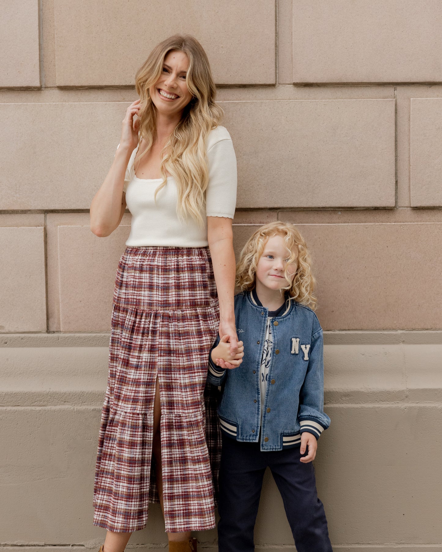 Tiered Midi Skirt | Burgundy Plaid - Rylee + Cru | Kids Clothes | Trendy Baby Clothes | Modern Infant Outfits |