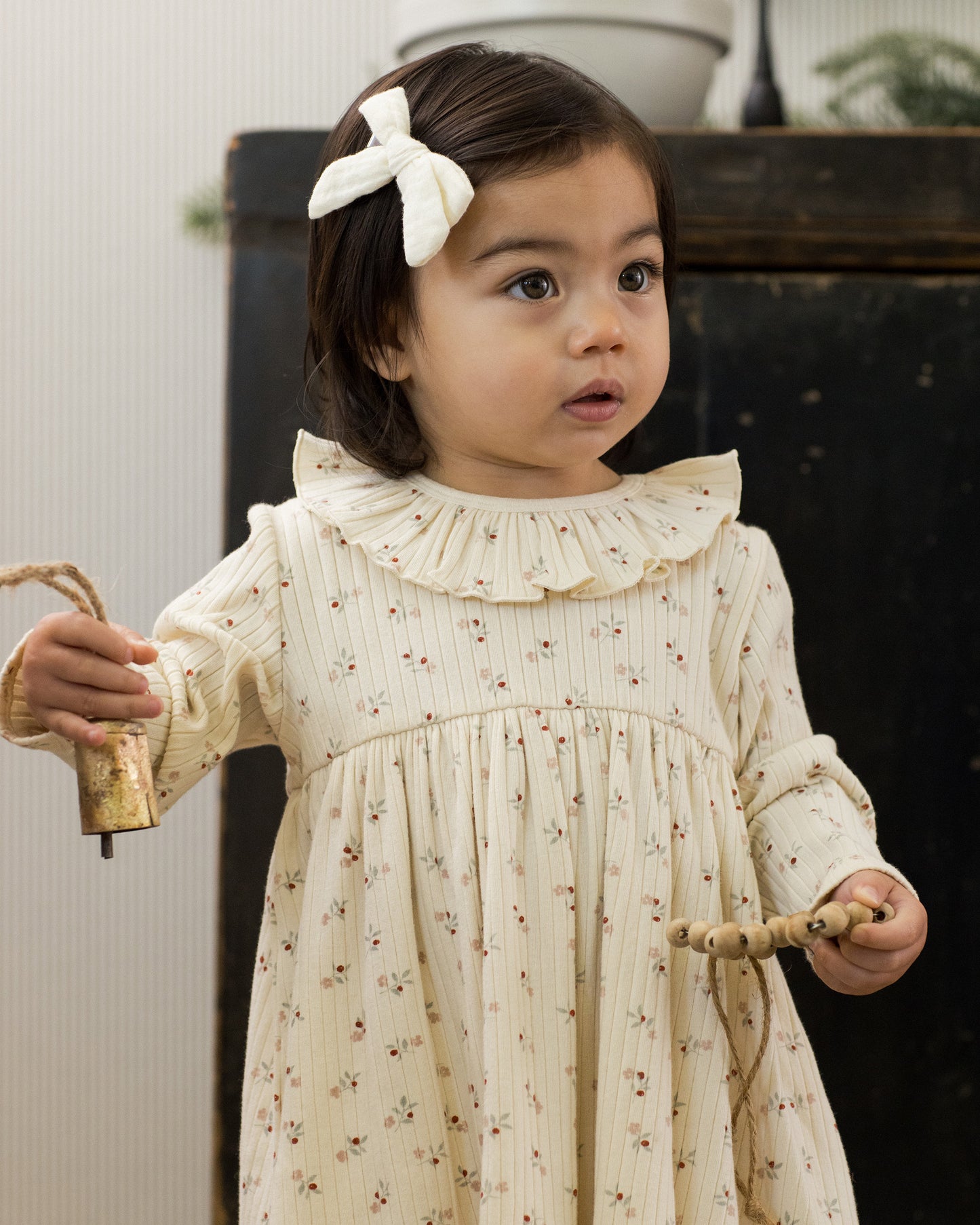 Ruffle Collar Dress || Natural Ditsy - Rylee + Cru | Kids Clothes | Trendy Baby Clothes | Modern Infant Outfits |