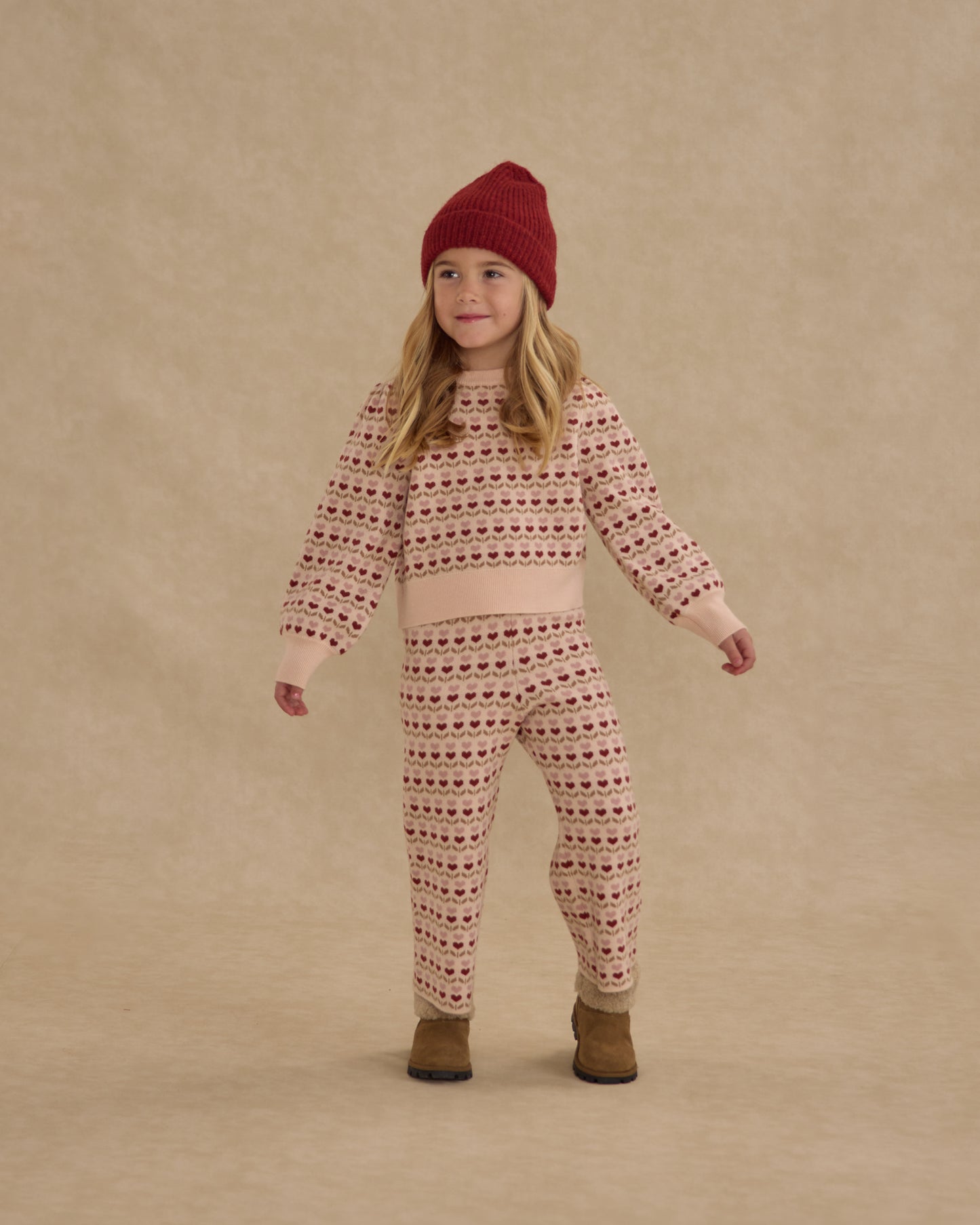 Jacquard Knit Set || Ruby Hearts - Rylee + Cru | Kids Clothes | Trendy Baby Clothes | Modern Infant Outfits |