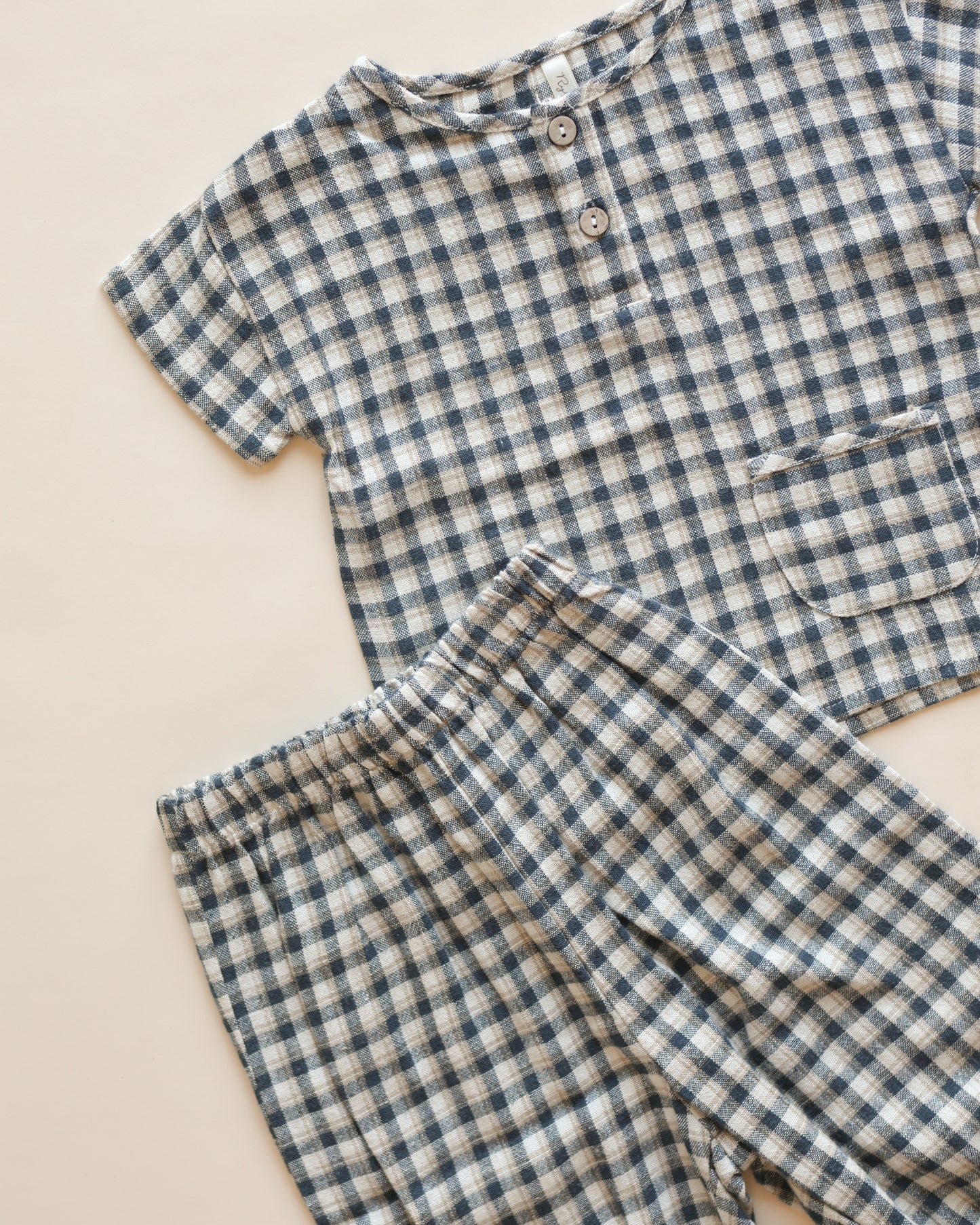 Woven Henley Tee || Navy Check - Rylee + Cru | Kids Clothes | Trendy Baby Clothes | Modern Infant Outfits |