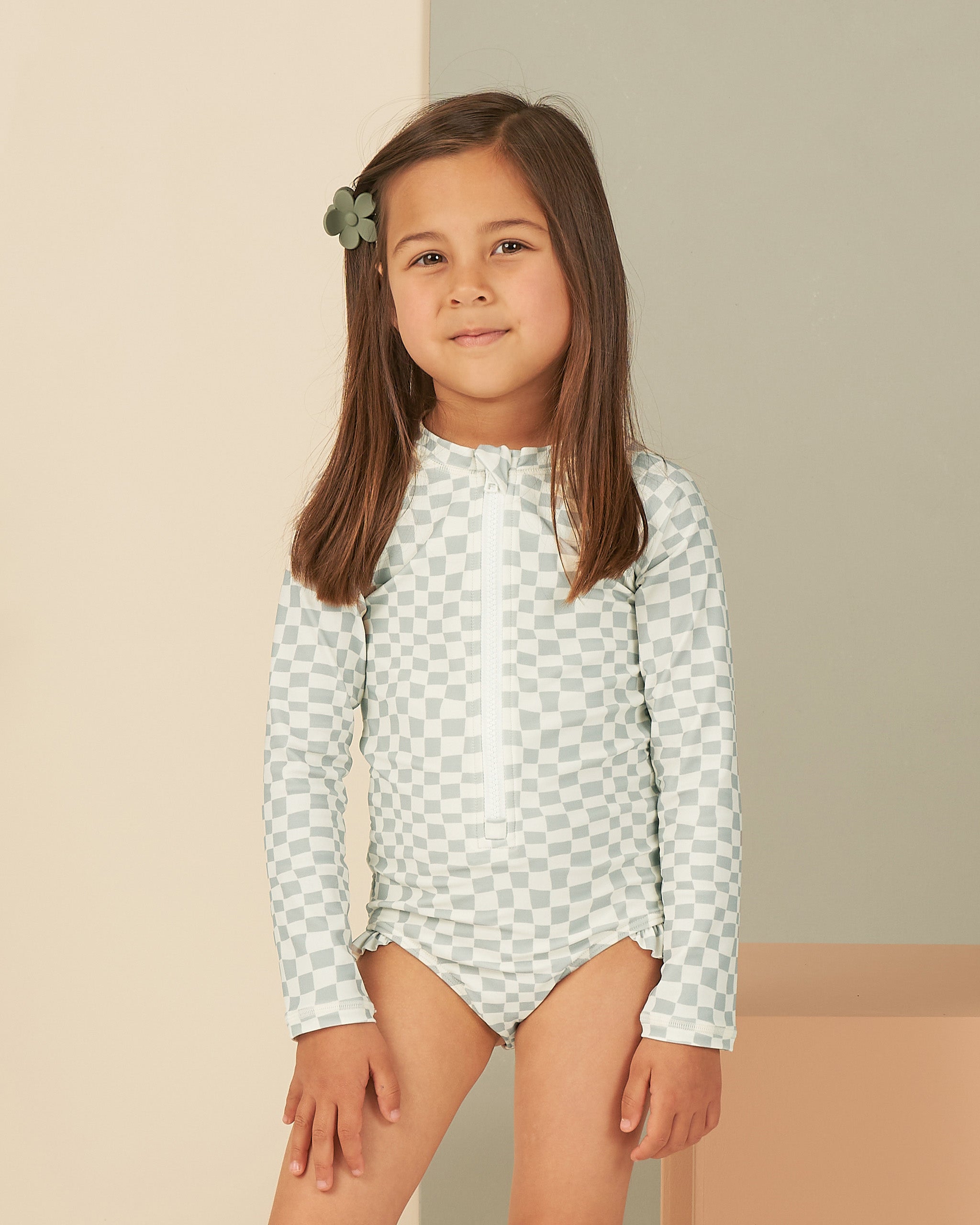 Rash Guard One-Piece || Seafoam Check - Rylee + Cru | Kids Clothes | Trendy Baby Clothes | Modern Infant Outfits |