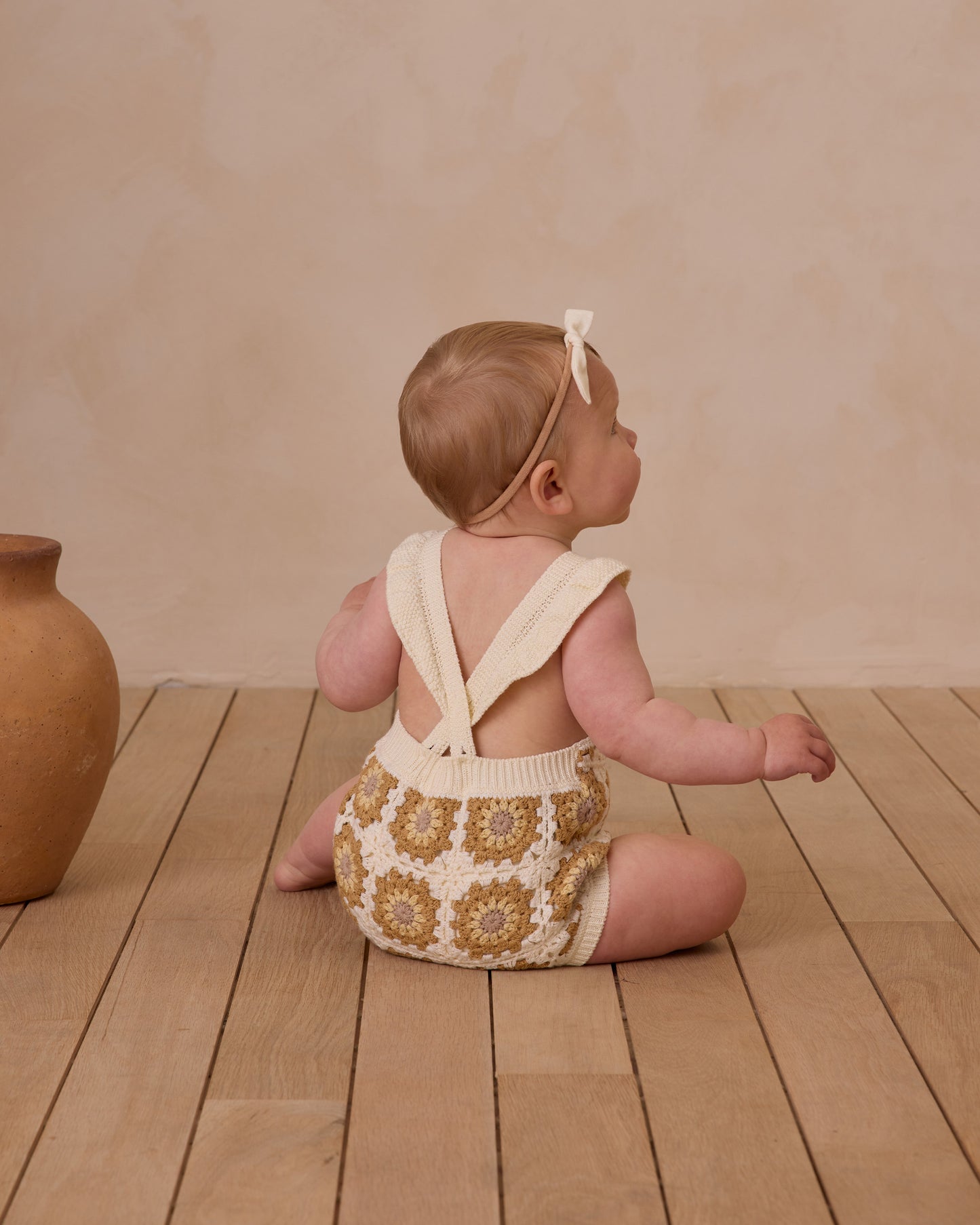 Crochet Romper || Marigold Daisy - Rylee + Cru | Kids Clothes | Trendy Baby Clothes | Modern Infant Outfits |