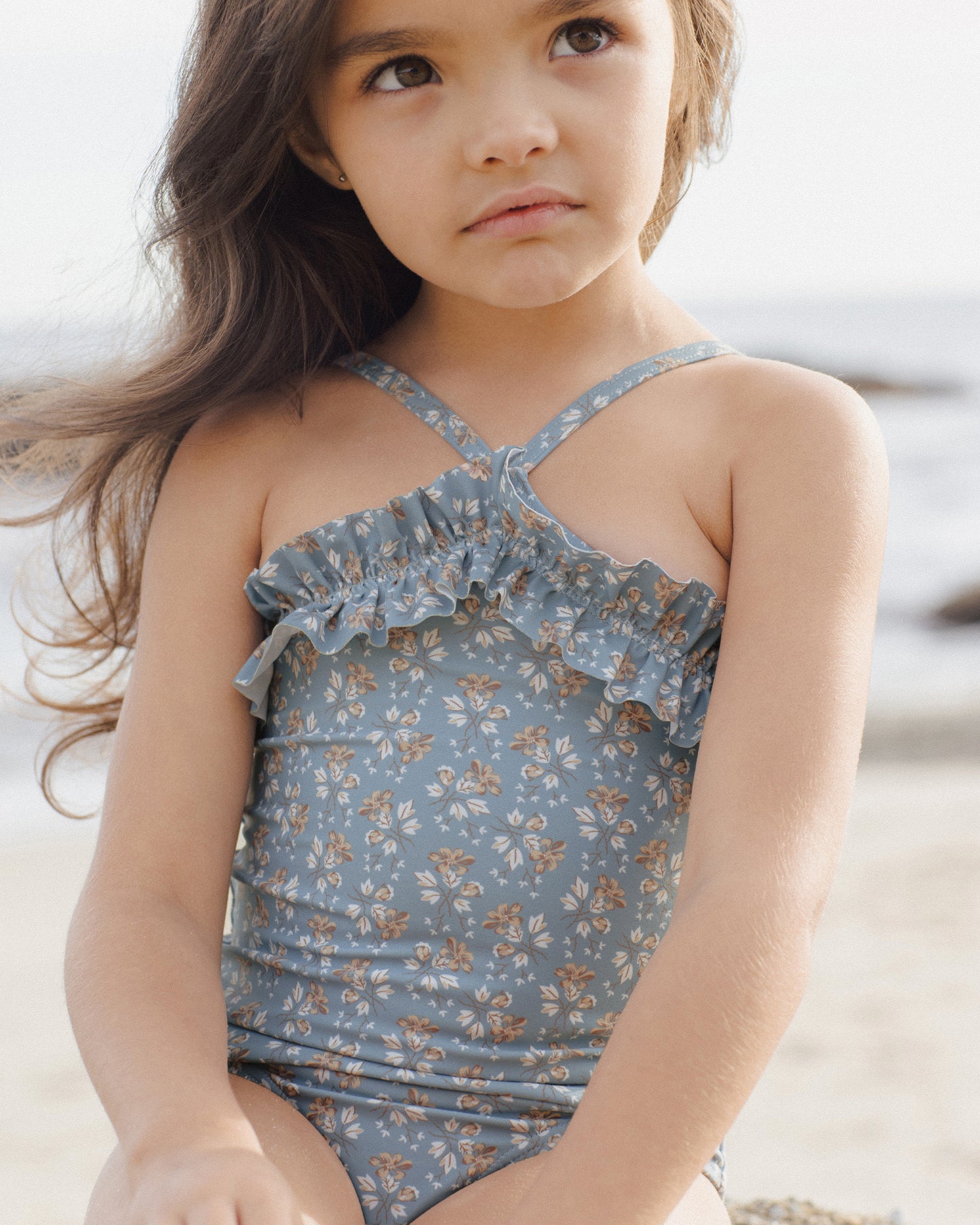 Rouched One-piece || Blue Floral - Rylee + Cru | Kids Clothes | Trendy Baby Clothes | Modern Infant Outfits |