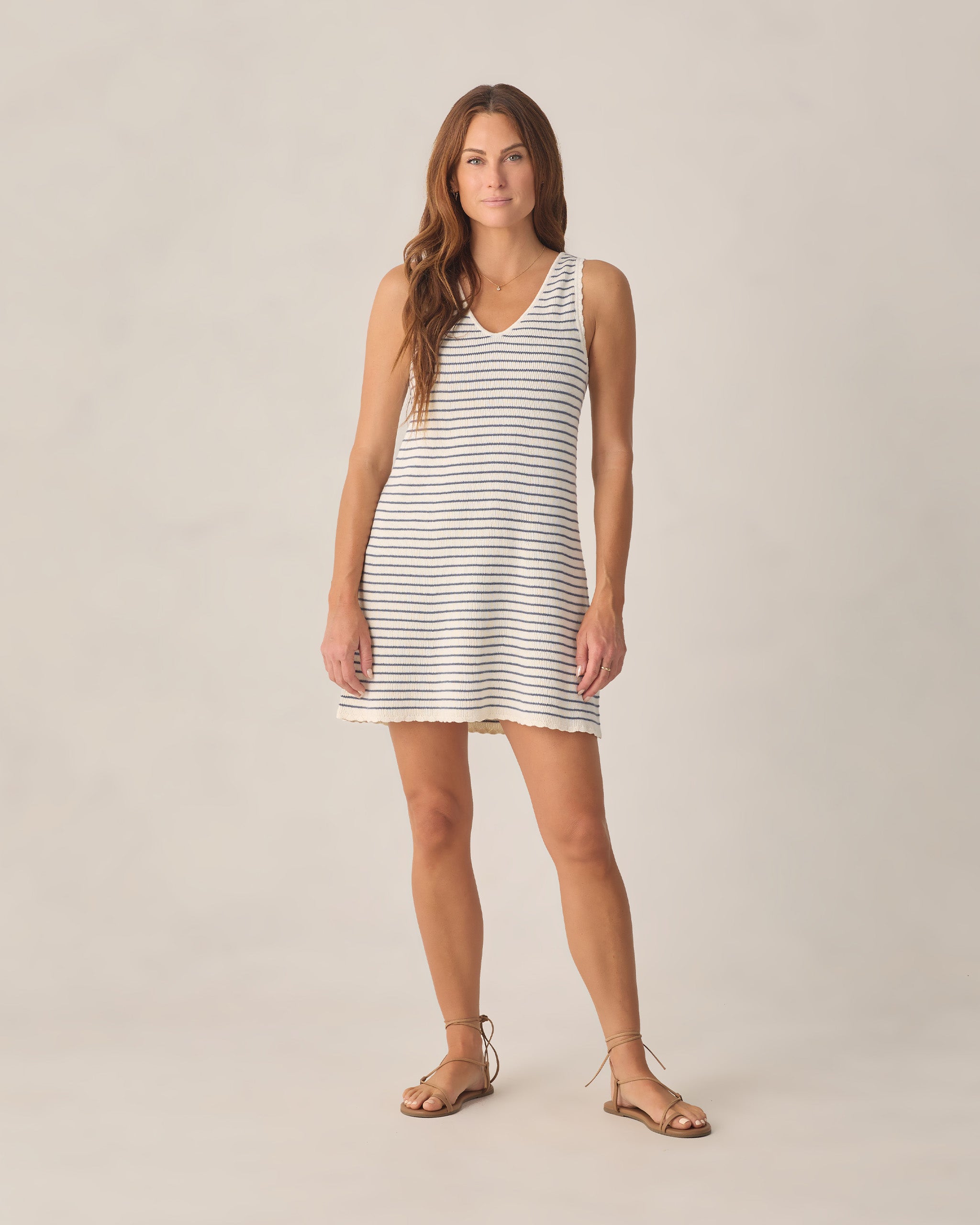Women's Crochet Tank Mini Dress Marine Stripe Women's Crochet Tank Mini Dress Marine Stripe