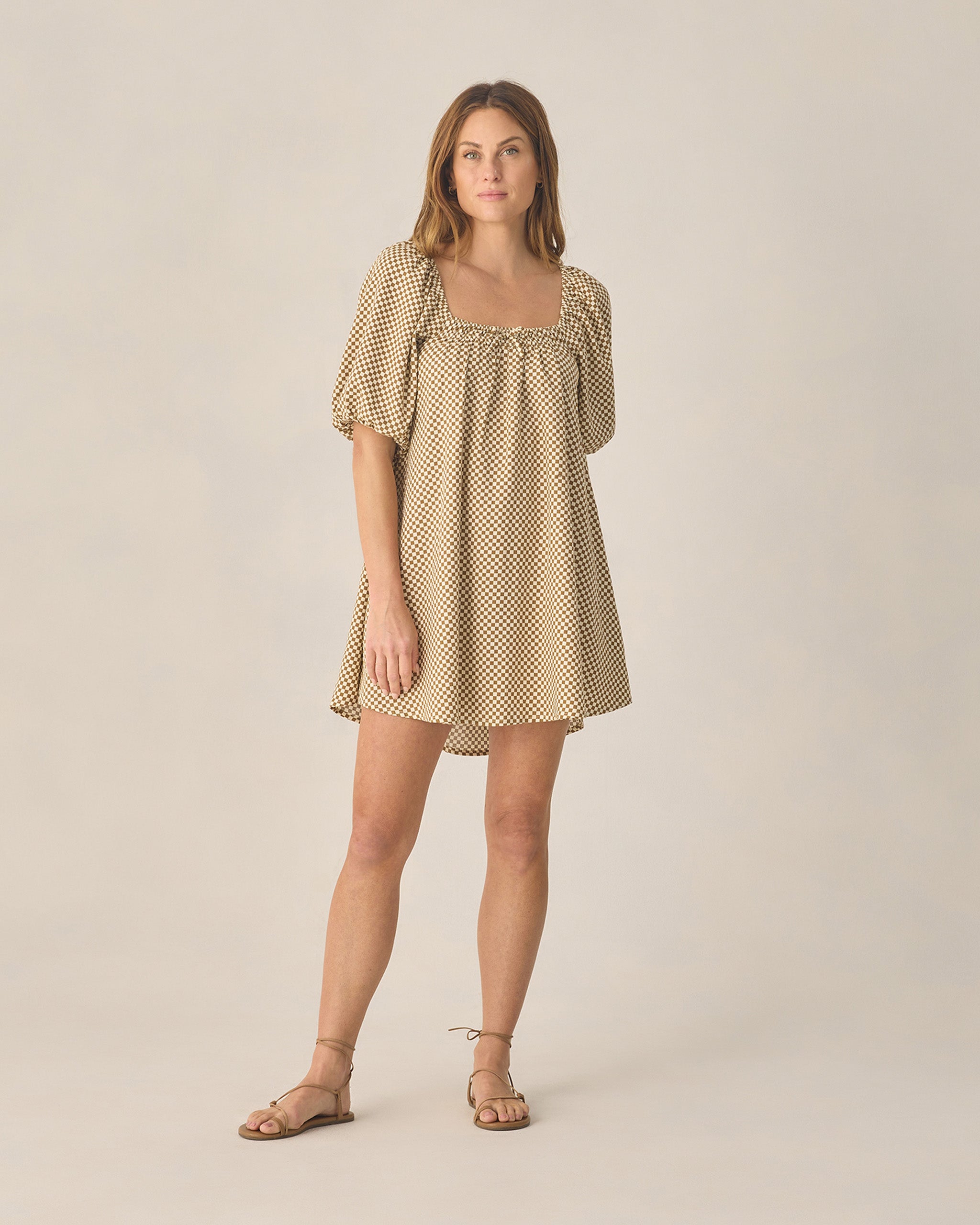 mini dress sabrina Women's Sabrina Mini Dress Ocre Check, M at Rylee + Cru