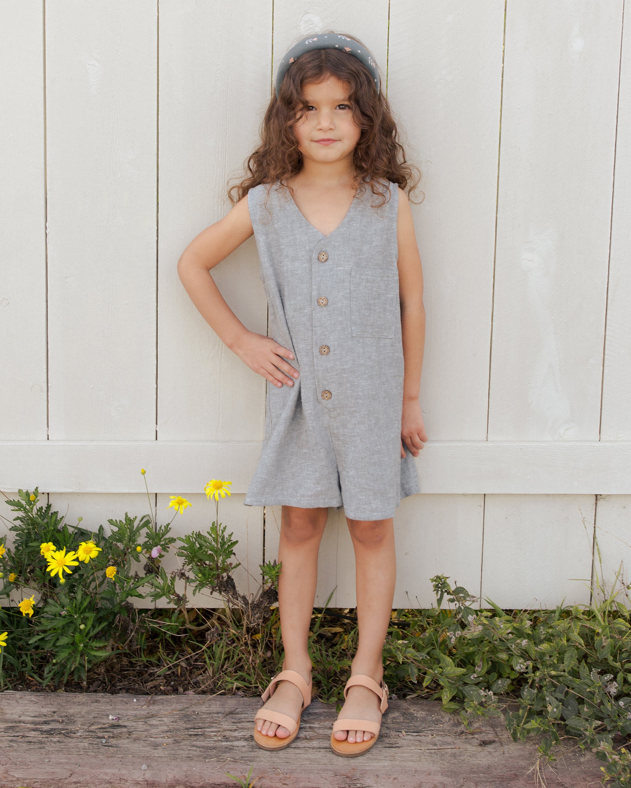 Amari Romper || Heathered Indigo - Rylee + Cru | Kids Clothes | Trendy Baby Clothes | Modern Infant Outfits |