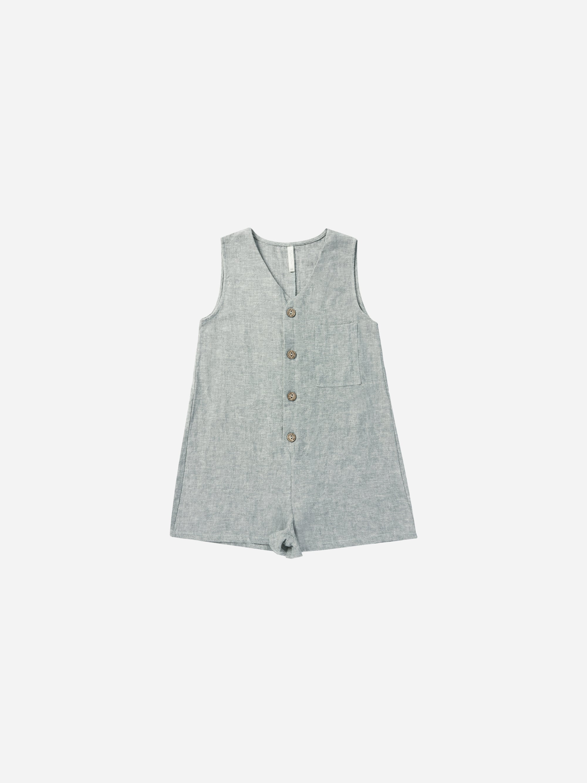 Amari Romper || Heathered Indigo - Rylee + Cru | Kids Clothes | Trendy Baby Clothes | Modern Infant Outfits |