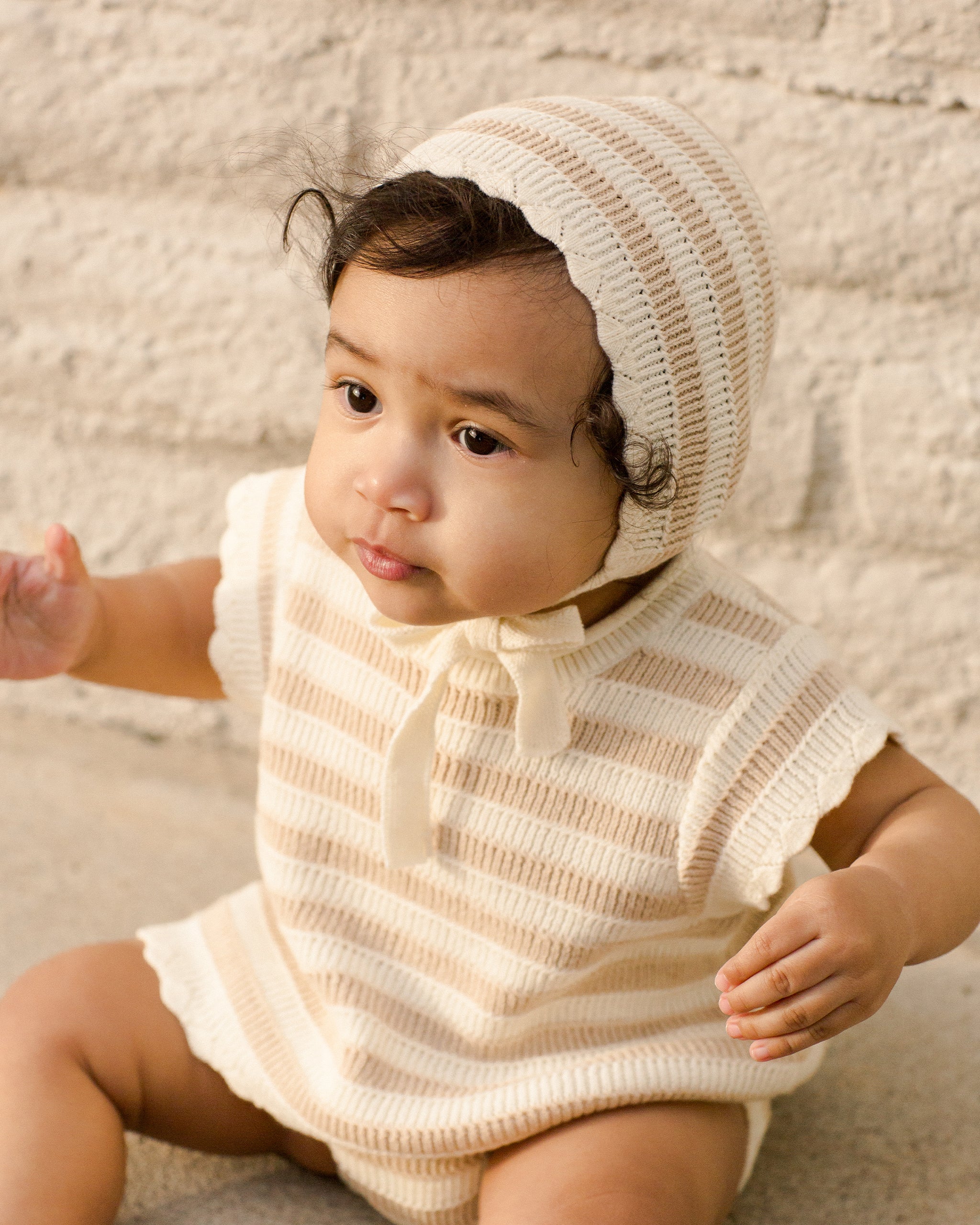 Knit Bonnet || Sand Stripe - Rylee + Cru | Kids Clothes | Trendy Baby Clothes | Modern Infant Outfits |
