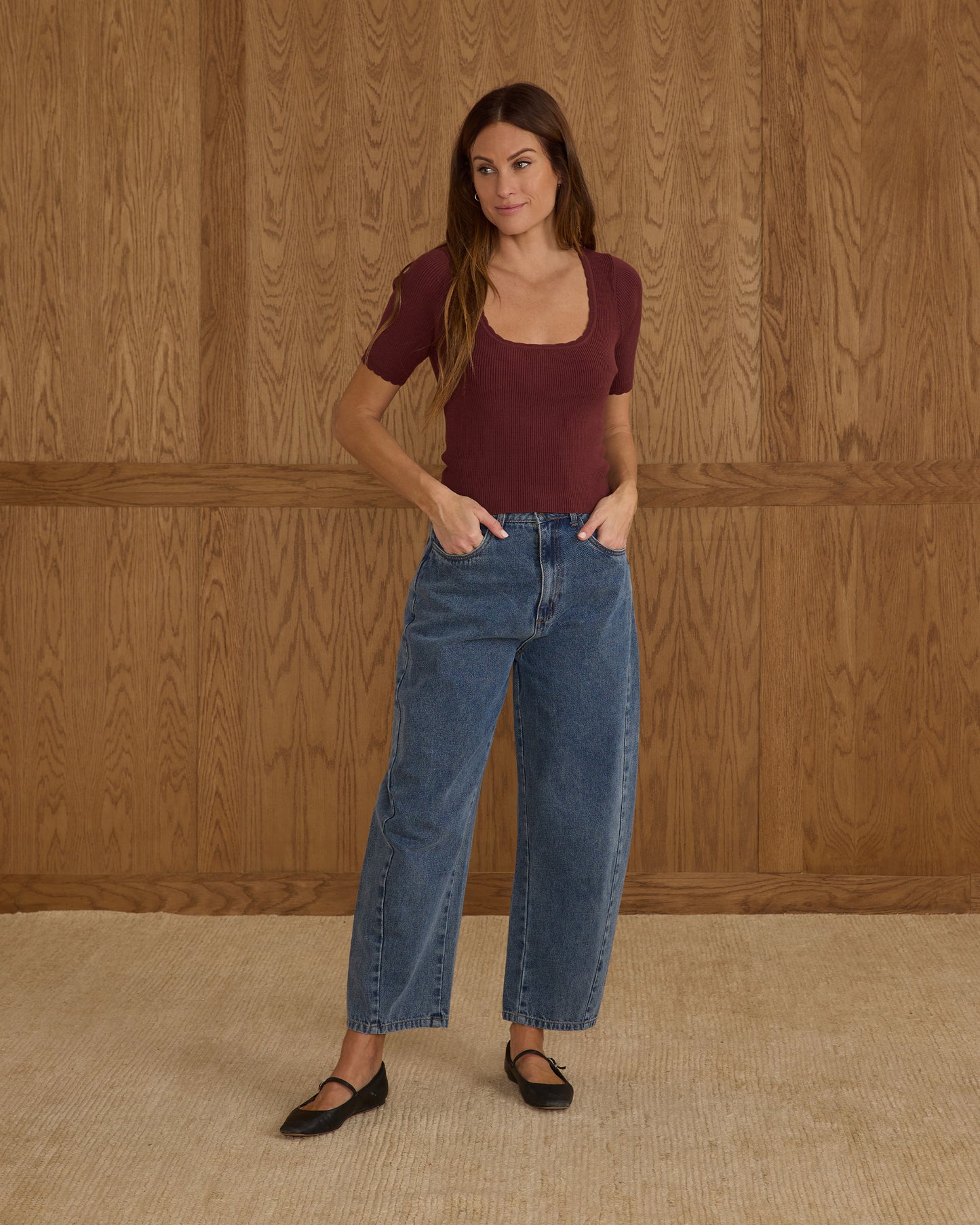 Scallop Tee | Burgundy - Rylee + Cru | Kids Clothes | Trendy Baby Clothes | Modern Infant Outfits |