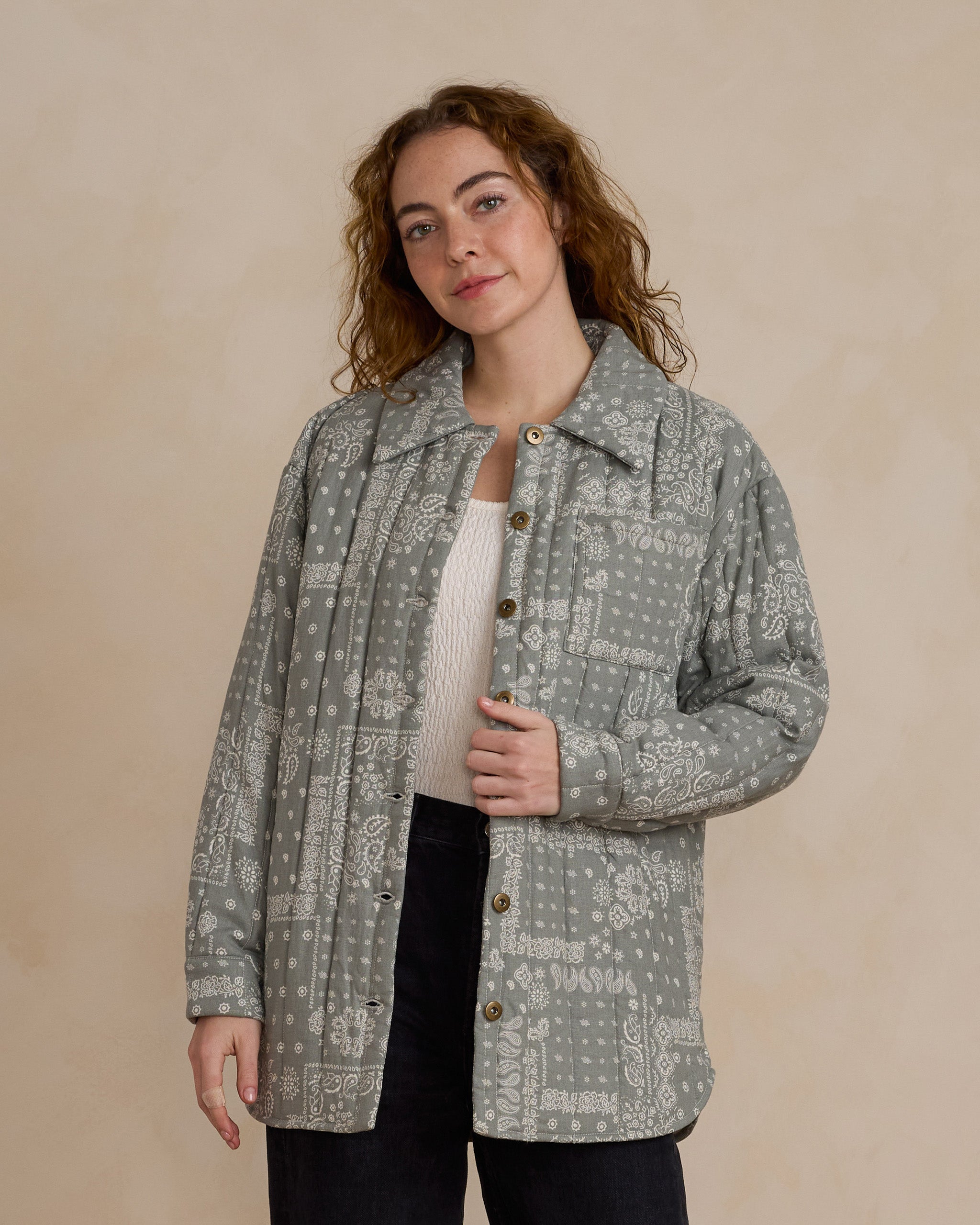 NWT Free People We The Free Fade Out Quilted Jacket, Ivory outlet Paisley (Size S)