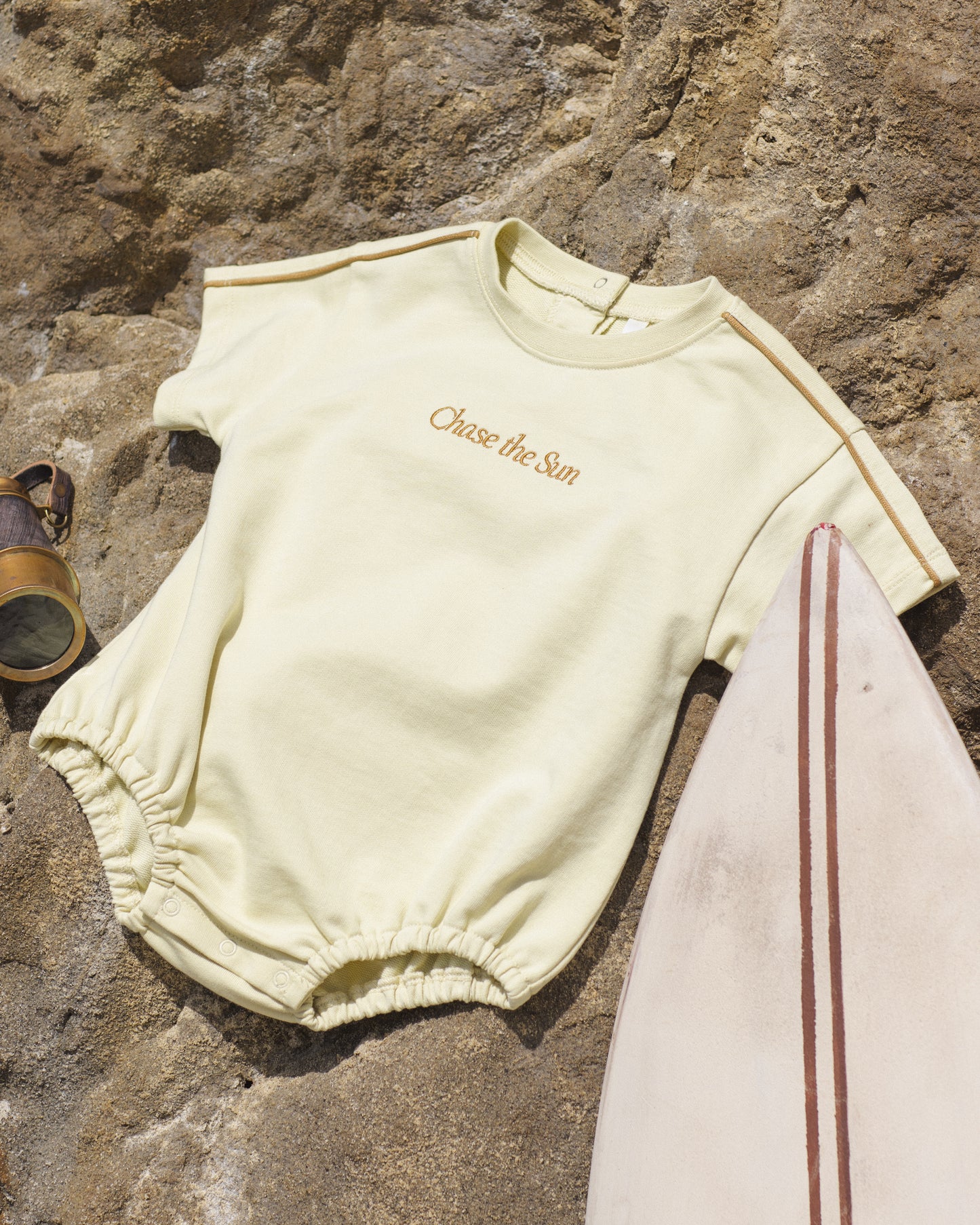 Relaxed Bubble Romper Chase The Sun - Rylee + Cru | Kids Clothes | Trendy Baby Clothes | Modern Infant Outfits |