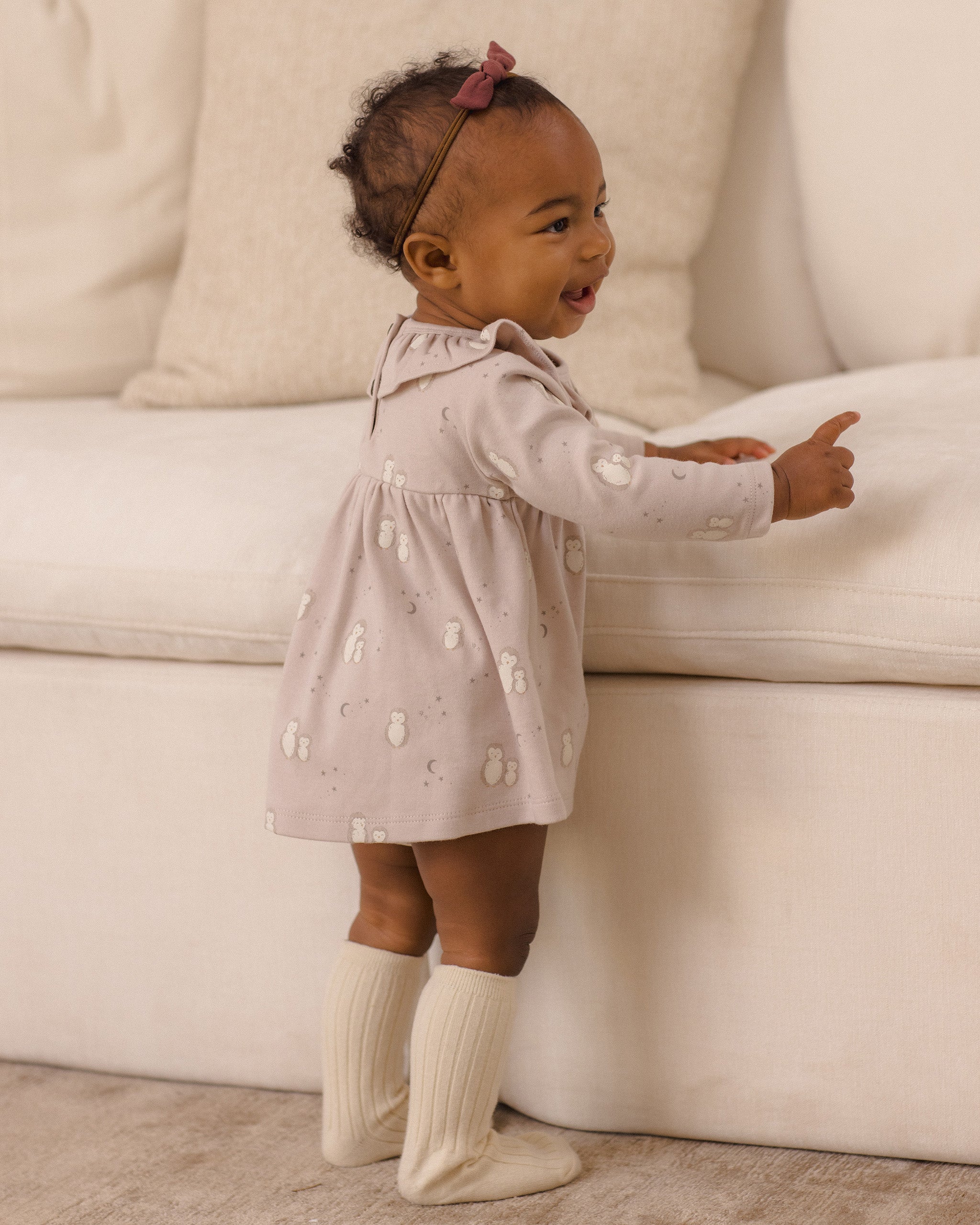 【non】Treat Girl's tulle frill jersey Ruffle Collar Jersey Dress Owls – Quincy Mae