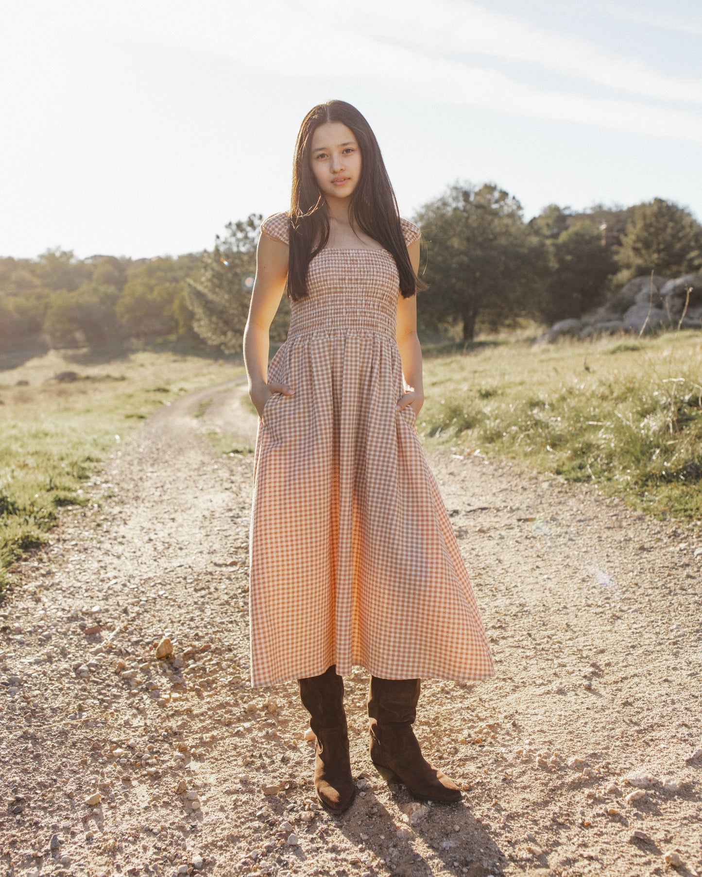 Teen Jess Dress Fawn Gingham - Rylee + Cru | Kids Clothes | Trendy Baby Clothes | Modern Infant Outfits |