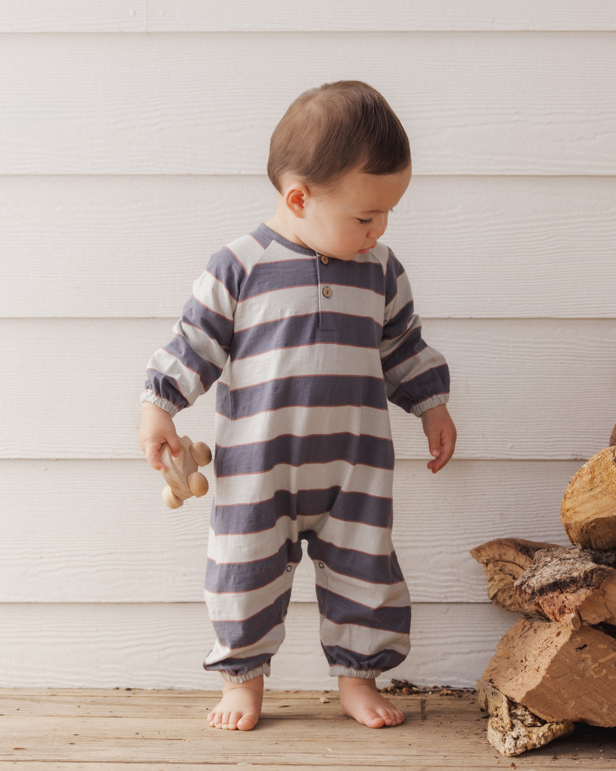 Henley Jumpsuit Sage Stripe - Rylee + Cru | Kids Clothes | Trendy Baby Clothes | Modern Infant Outfits |
