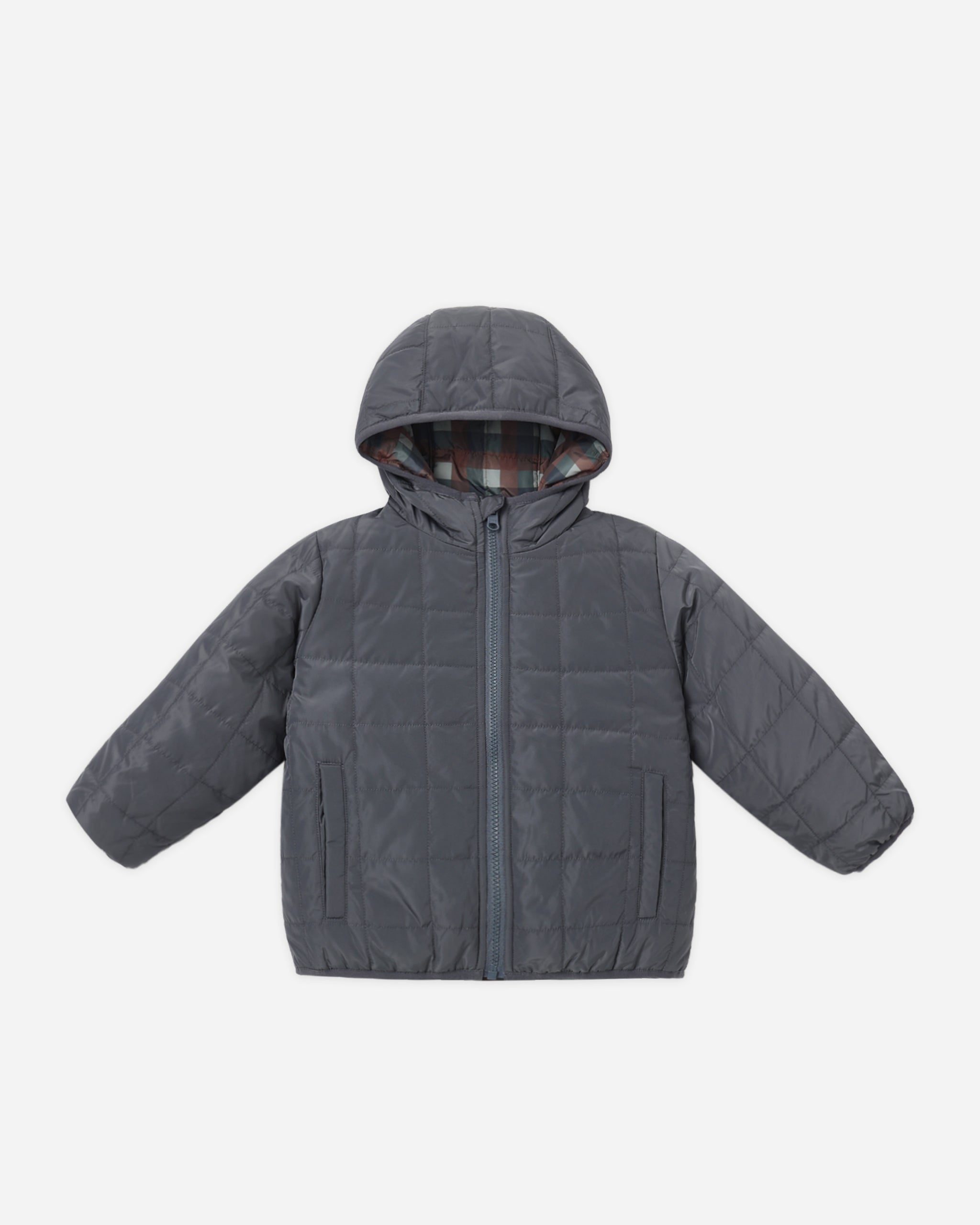 Lightweight Reversible Puffer Midnight Check - Rylee + Cru | Kids Clothes | Trendy Baby Clothes | Modern Infant Outfits |