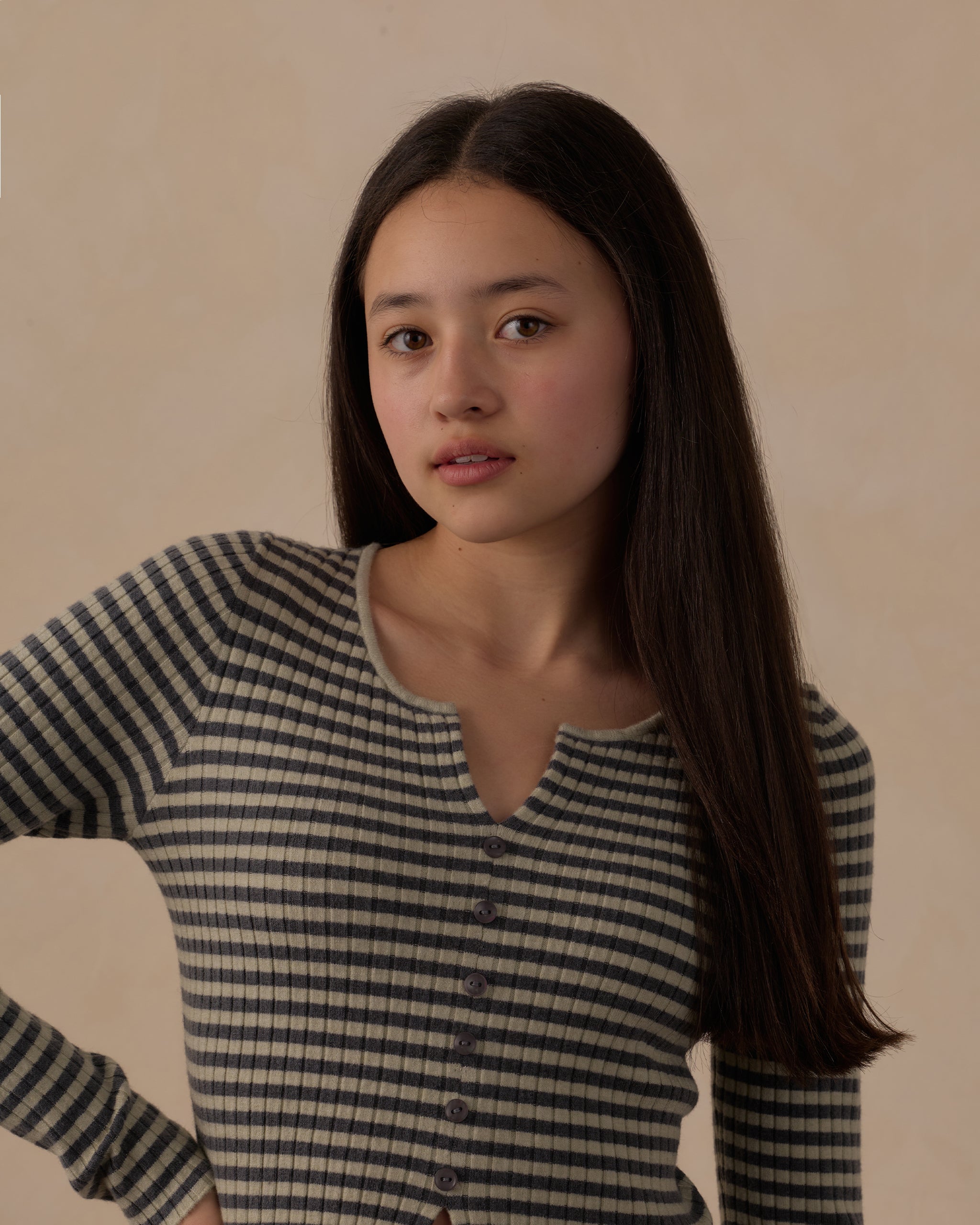 Teen Long Sleeve Knit Tee Midnight Stripe - Rylee + Cru | Kids Clothes | Trendy Baby Clothes | Modern Infant Outfits |