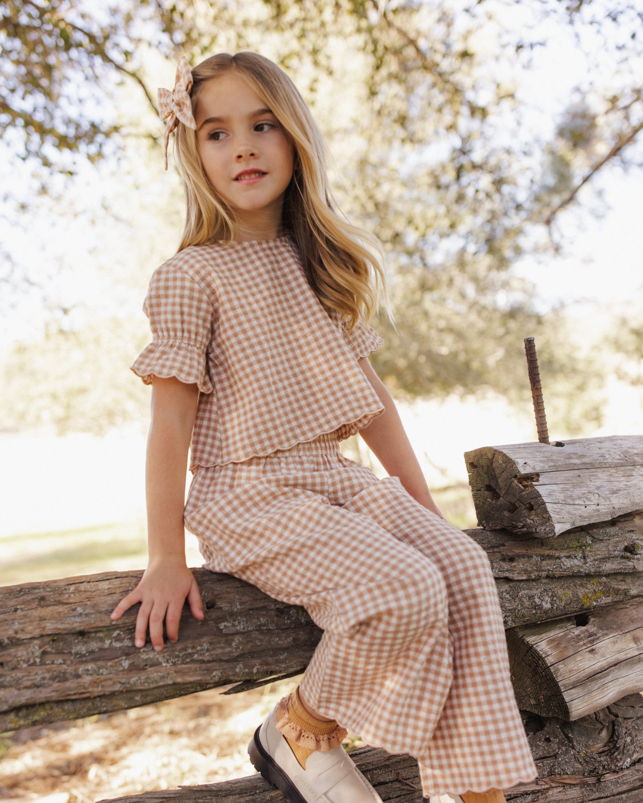Wide Leg Pant Fawn Gingham - Rylee + Cru | Kids Clothes | Trendy Baby Clothes | Modern Infant Outfits |