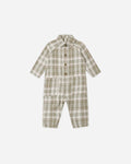Collared Baby Jumpsuit Olive Dobby Plaid - Rylee + Cru | Kids Clothes | Trendy Baby Clothes | Modern Infant Outfits |