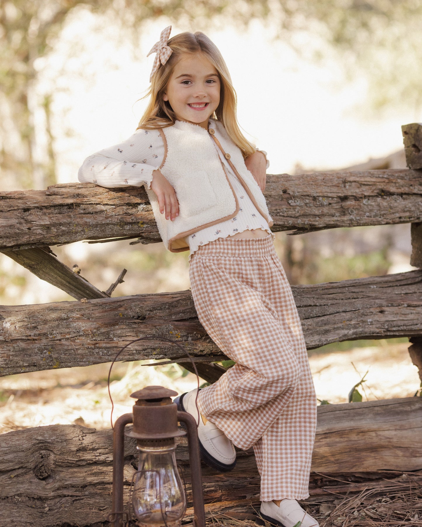Wide Leg Pant Fawn Gingham - Rylee + Cru | Kids Clothes | Trendy Baby Clothes | Modern Infant Outfits |