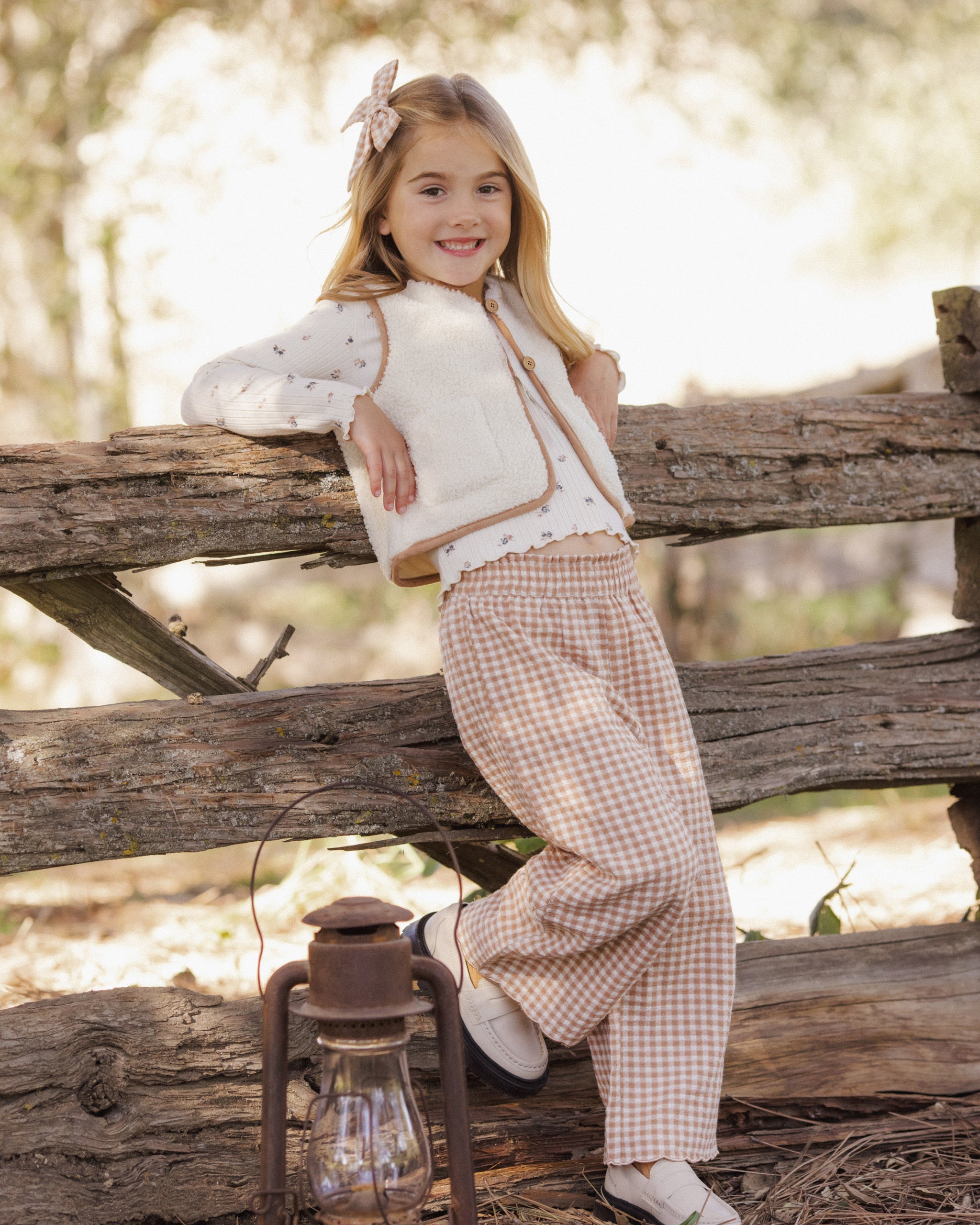 Wide Leg Pant Fawn Gingham - Rylee + Cru | Kids Clothes | Trendy Baby Clothes | Modern Infant Outfits |