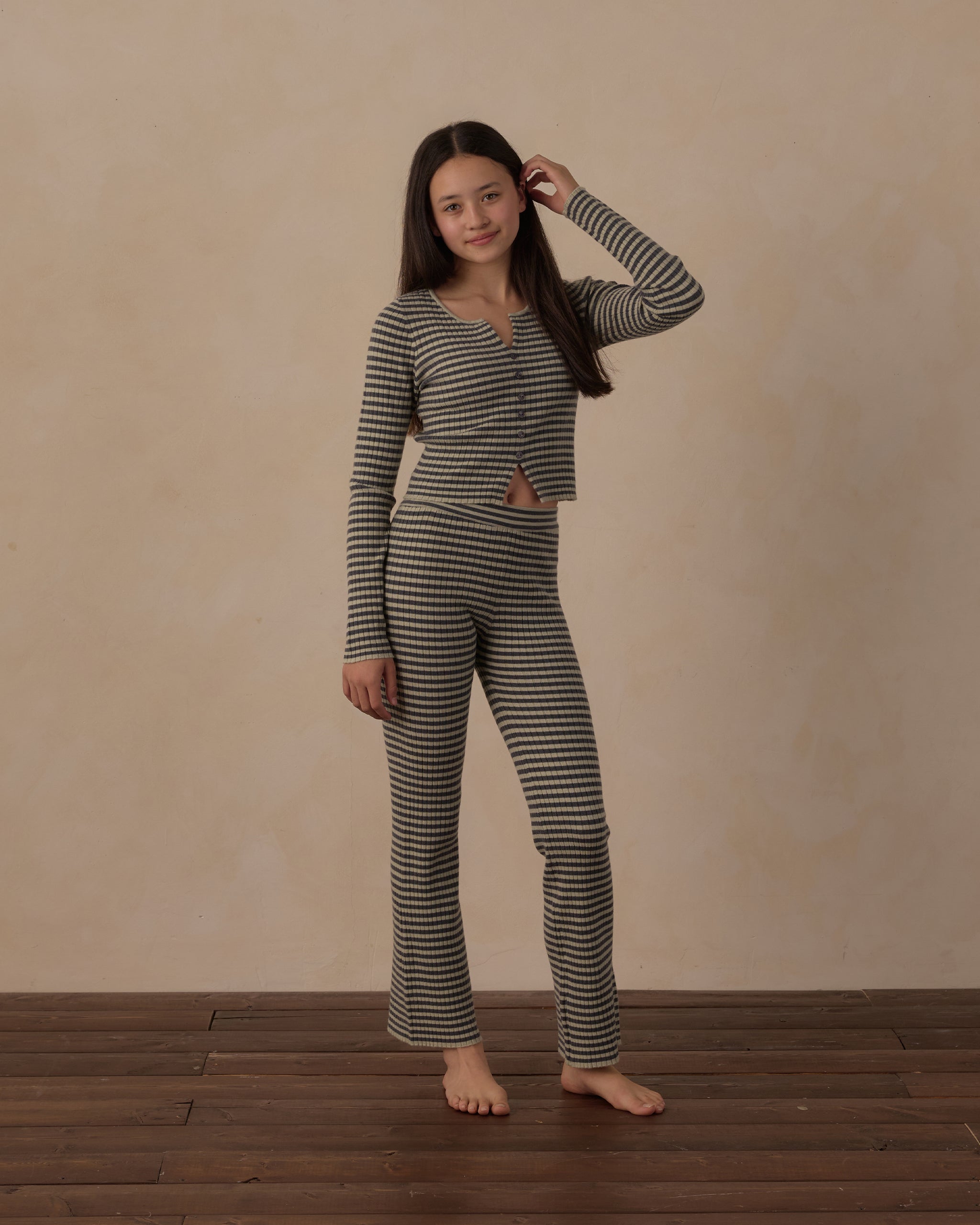 Teen Flare Rib Knit Pant Midnight Stripe - Rylee + Cru | Kids Clothes | Trendy Baby Clothes | Modern Infant Outfits |