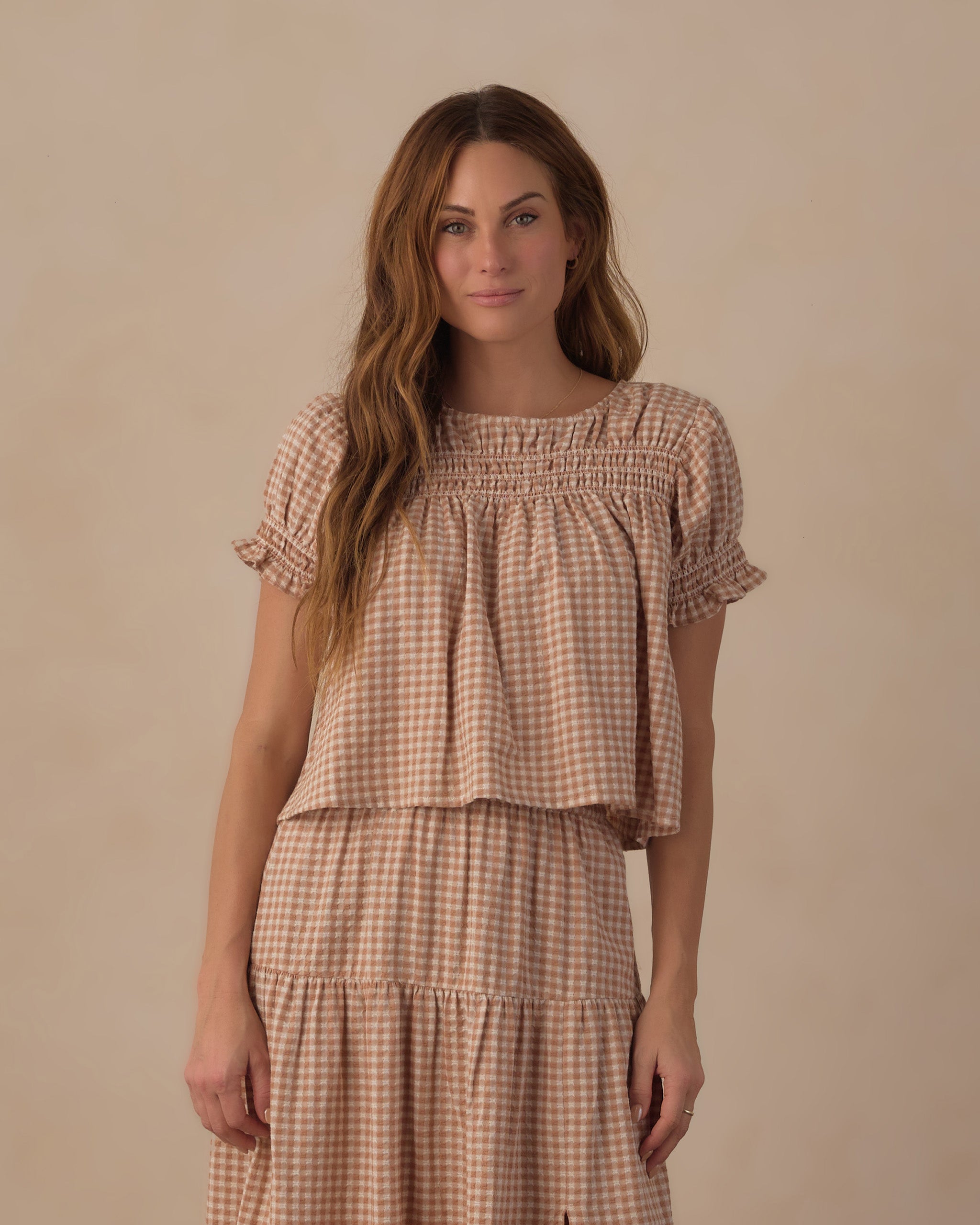 Women's Colette Top Fawn Gingham - Rylee + Cru | Kids Clothes | Trendy Baby Clothes | Modern Infant Outfits |
