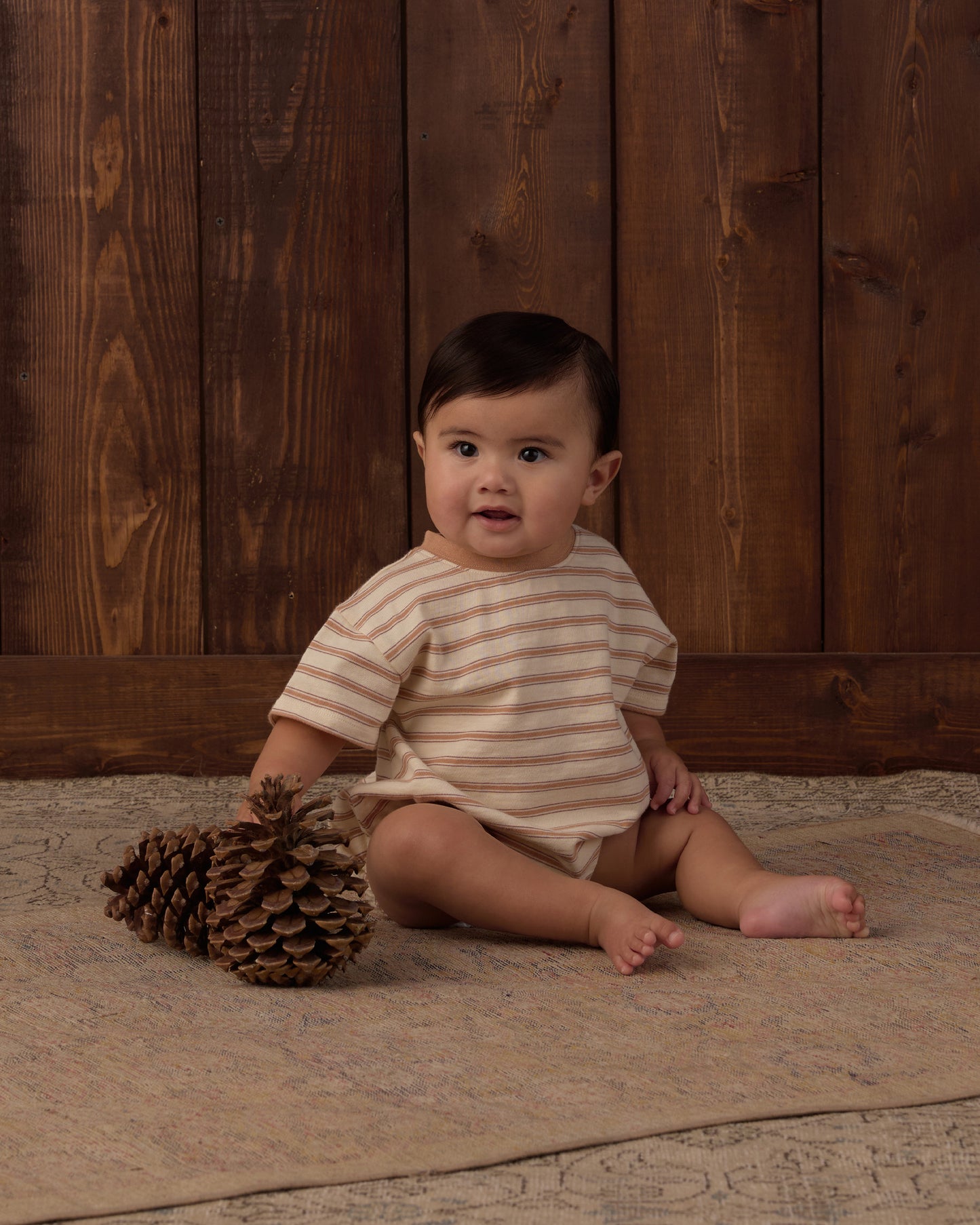 Relaxed Bubble Romper Fawn Stripe - Rylee + Cru | Kids Clothes | Trendy Baby Clothes | Modern Infant Outfits |