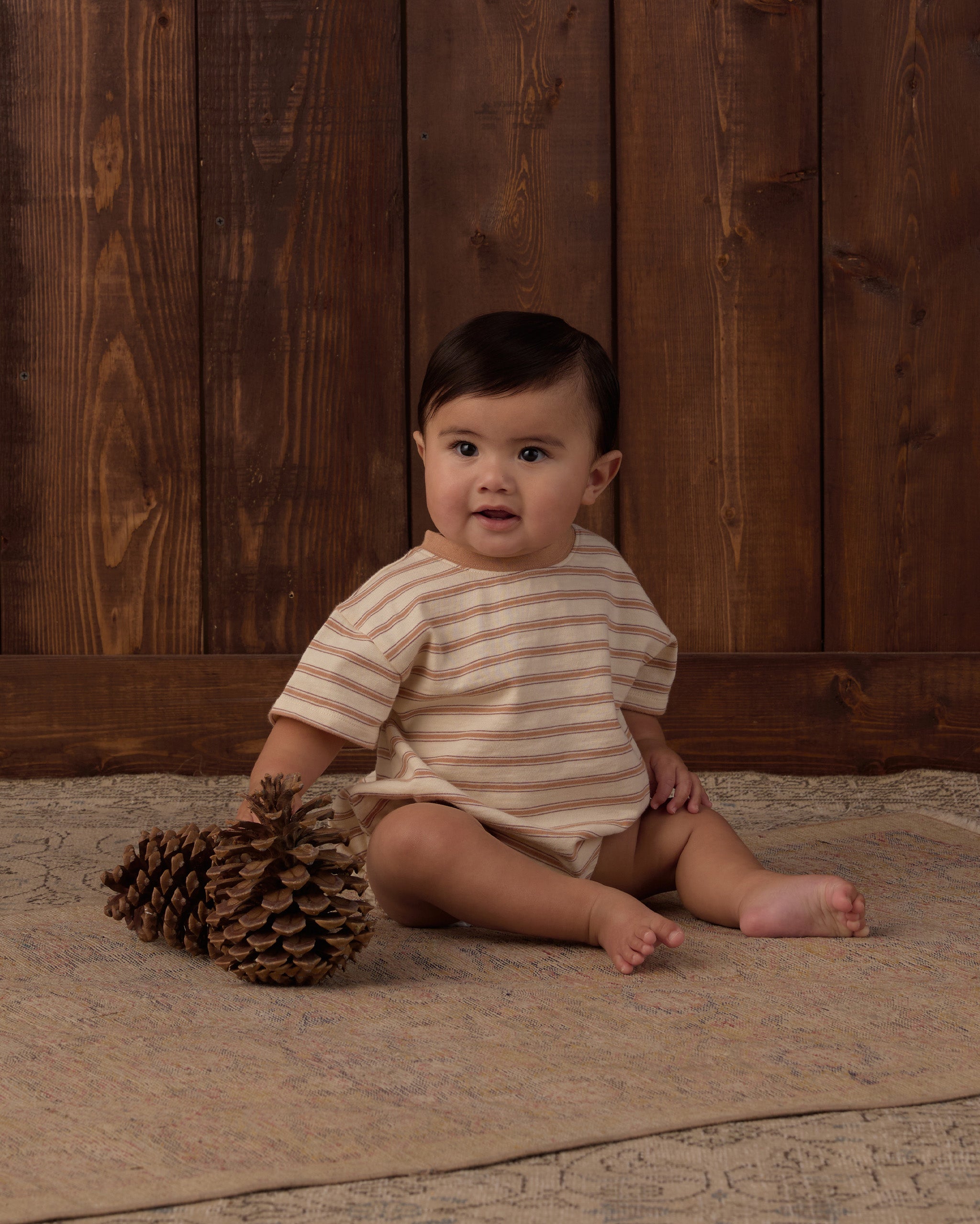 Relaxed Bubble Romper Fawn Stripe - Rylee + Cru | Kids Clothes | Trendy Baby Clothes | Modern Infant Outfits |