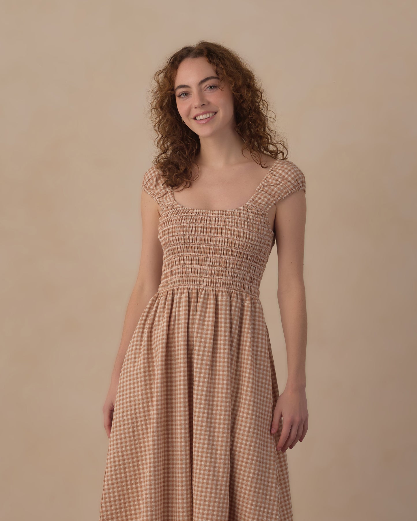 Women's Jess Dress Fawn Gingham - Rylee + Cru | Kids Clothes | Trendy Baby Clothes | Modern Infant Outfits |