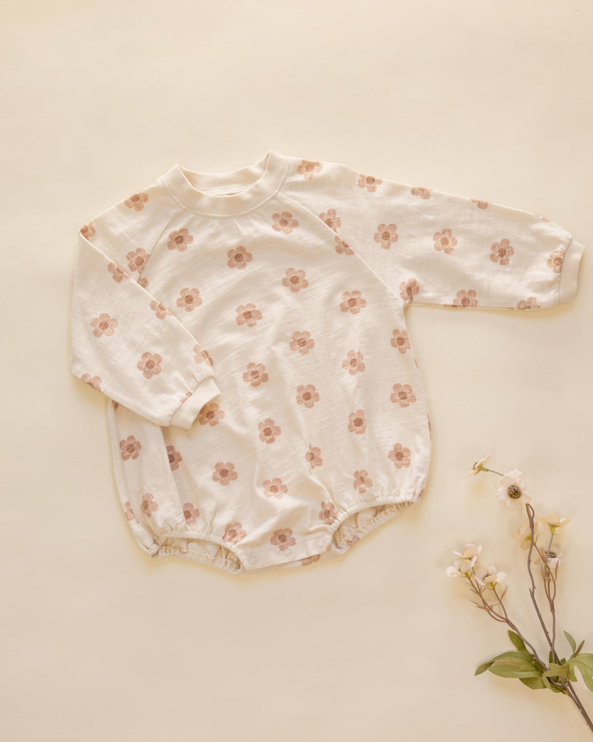 Crew Neck Romper Pink Daisies - Rylee + Cru | Kids Clothes | Trendy Baby Clothes | Modern Infant Outfits |