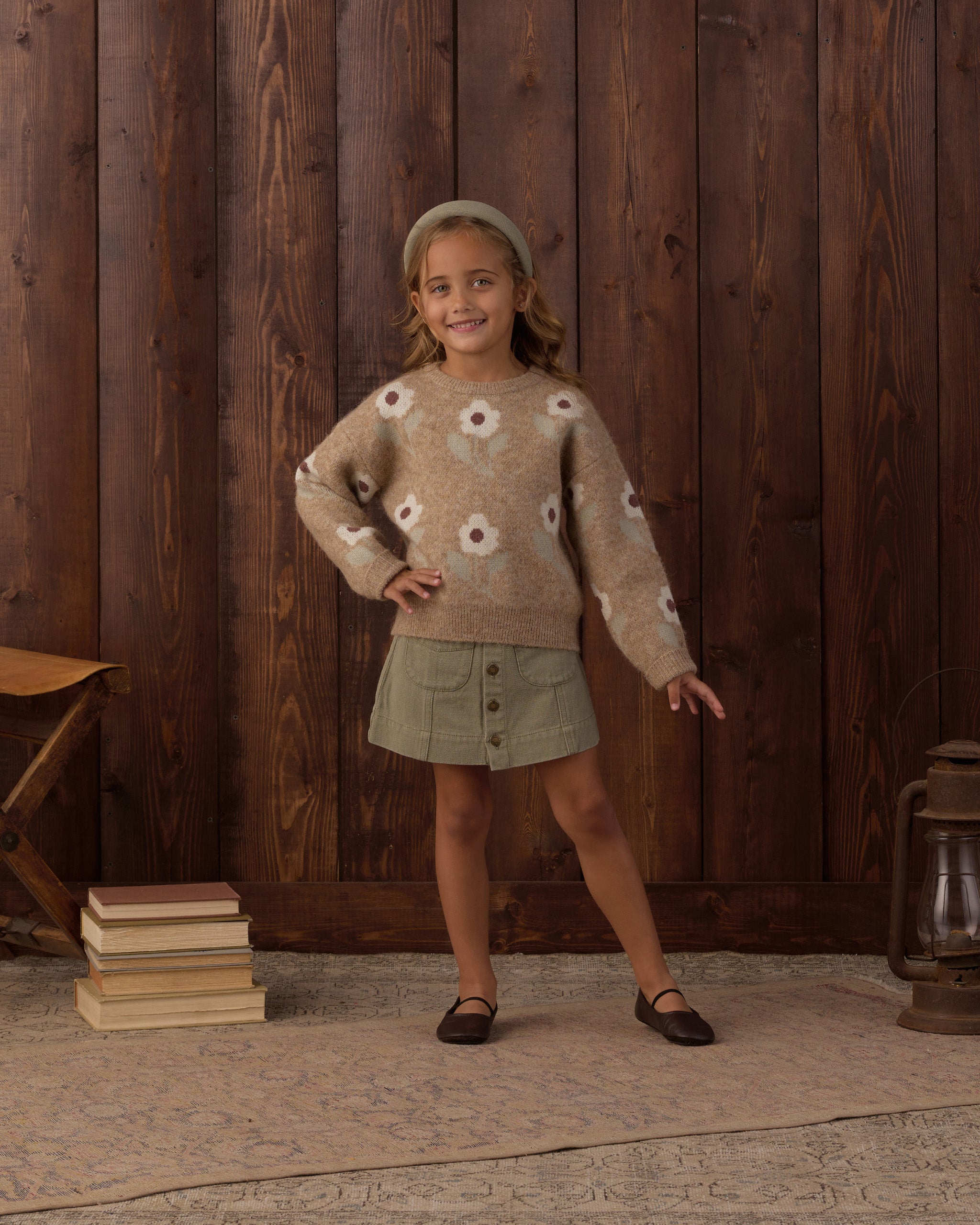 Aspen Sweater Fawn Flower - Rylee + Cru | Kids Clothes | Trendy Baby Clothes | Modern Infant Outfits |