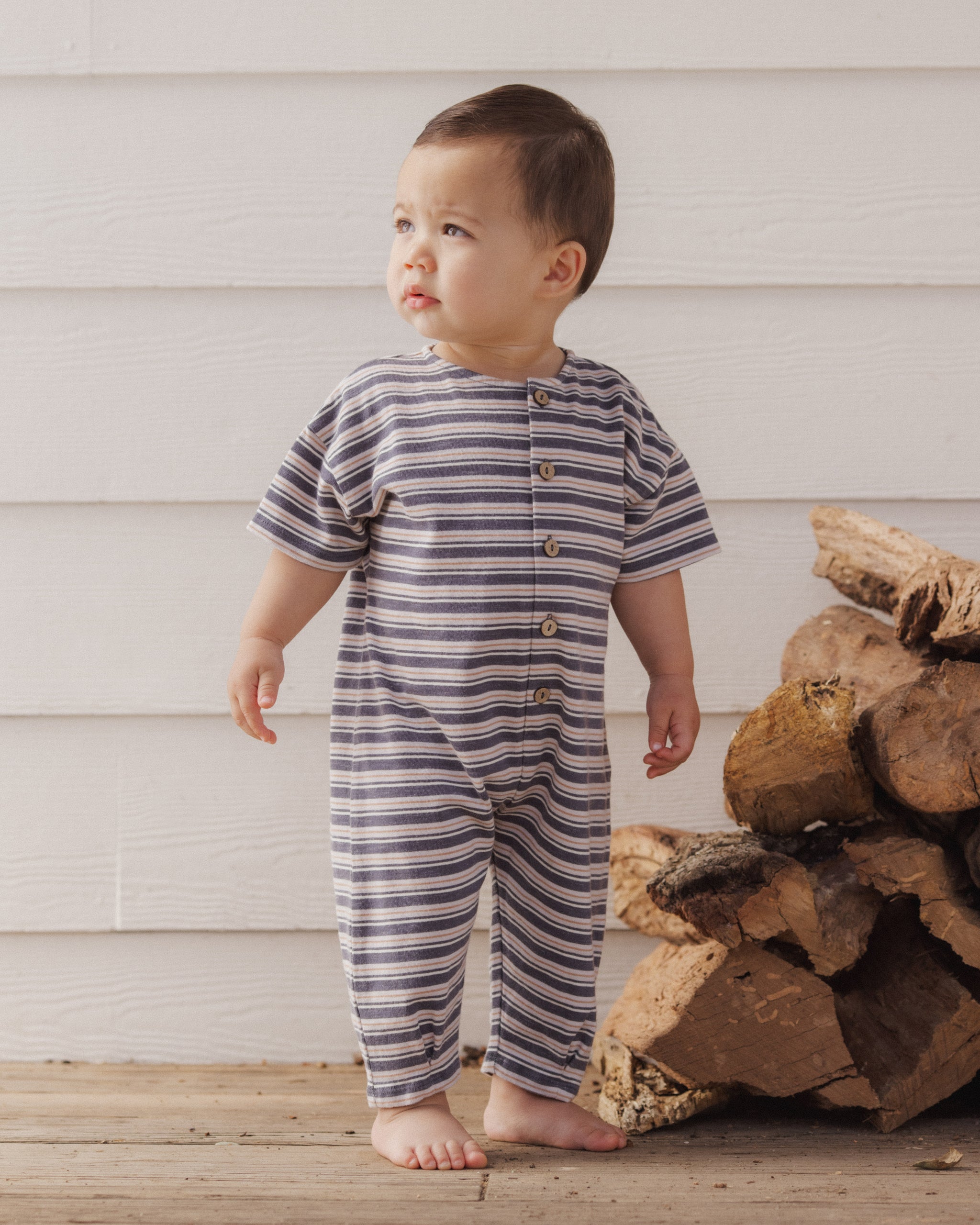 Hayes Jumpsuit Blue Stripe - Rylee + Cru | Kids Clothes | Trendy Baby Clothes | Modern Infant Outfits |