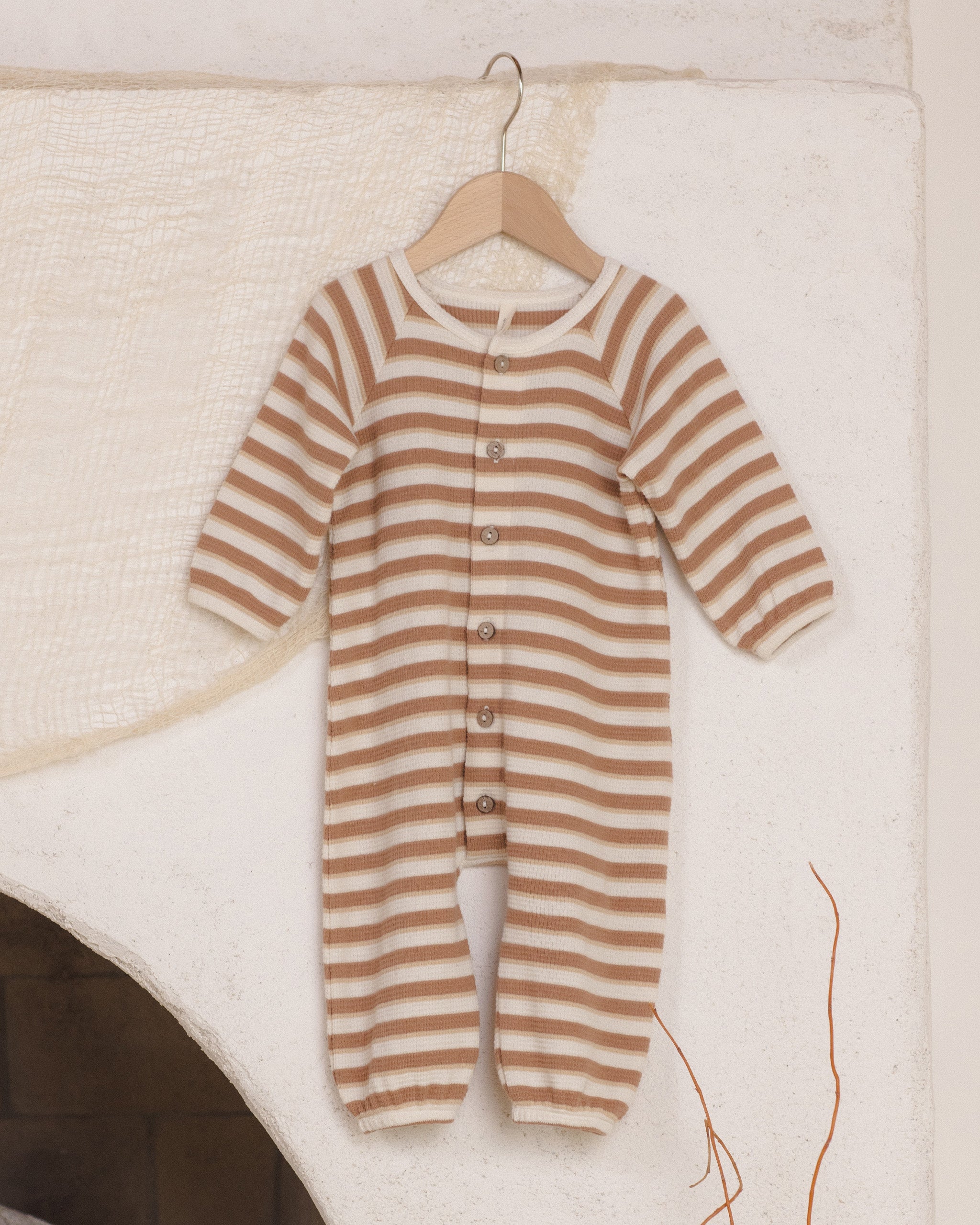 Waffle Long Sleeve Jumpsuit Spice Stripe - Rylee + Cru | Kids Clothes | Trendy Baby Clothes | Modern Infant Outfits |