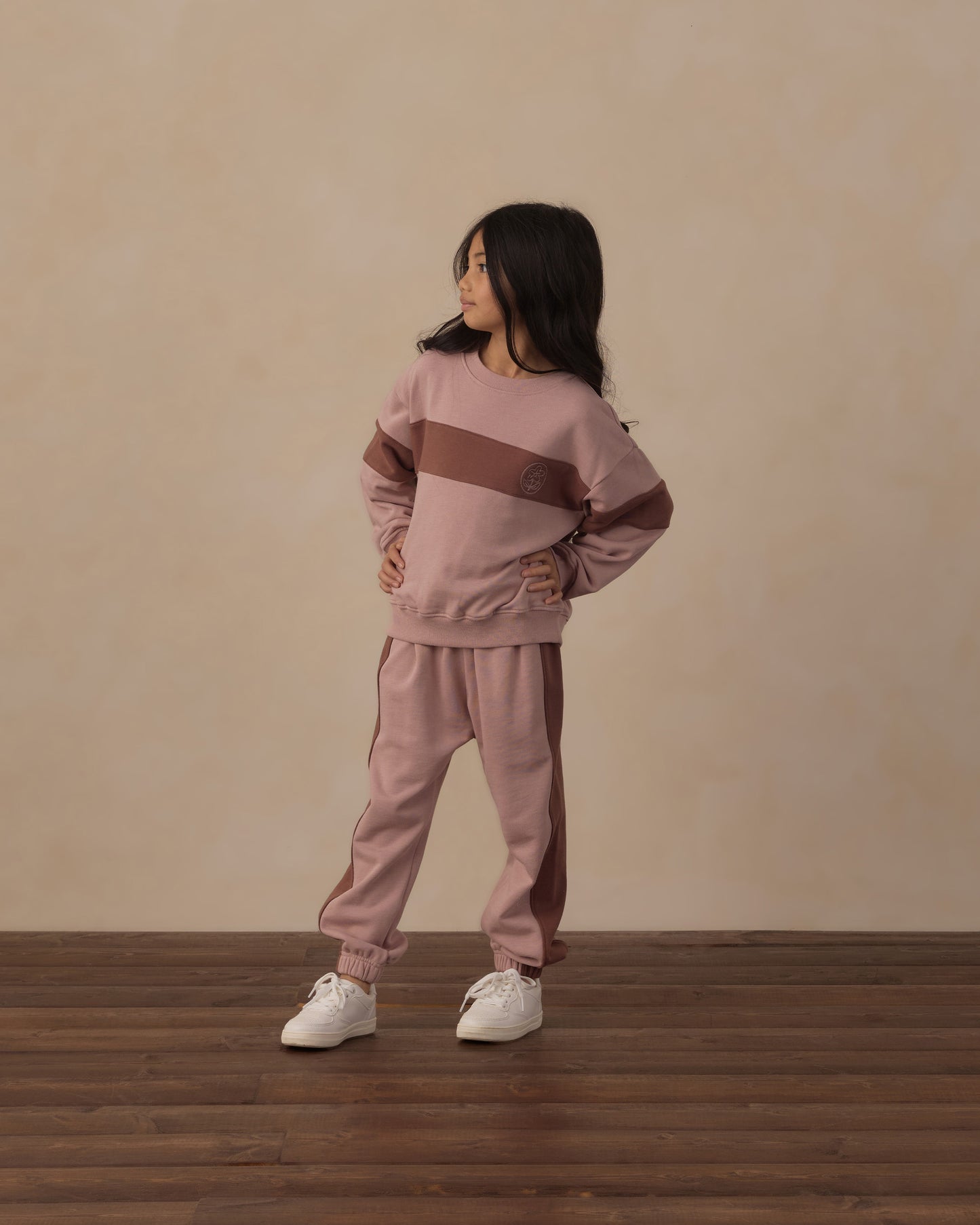 Panel Stripe Sweatshirt Rosewood - Rylee + Cru | Kids Clothes | Trendy Baby Clothes | Modern Infant Outfits |