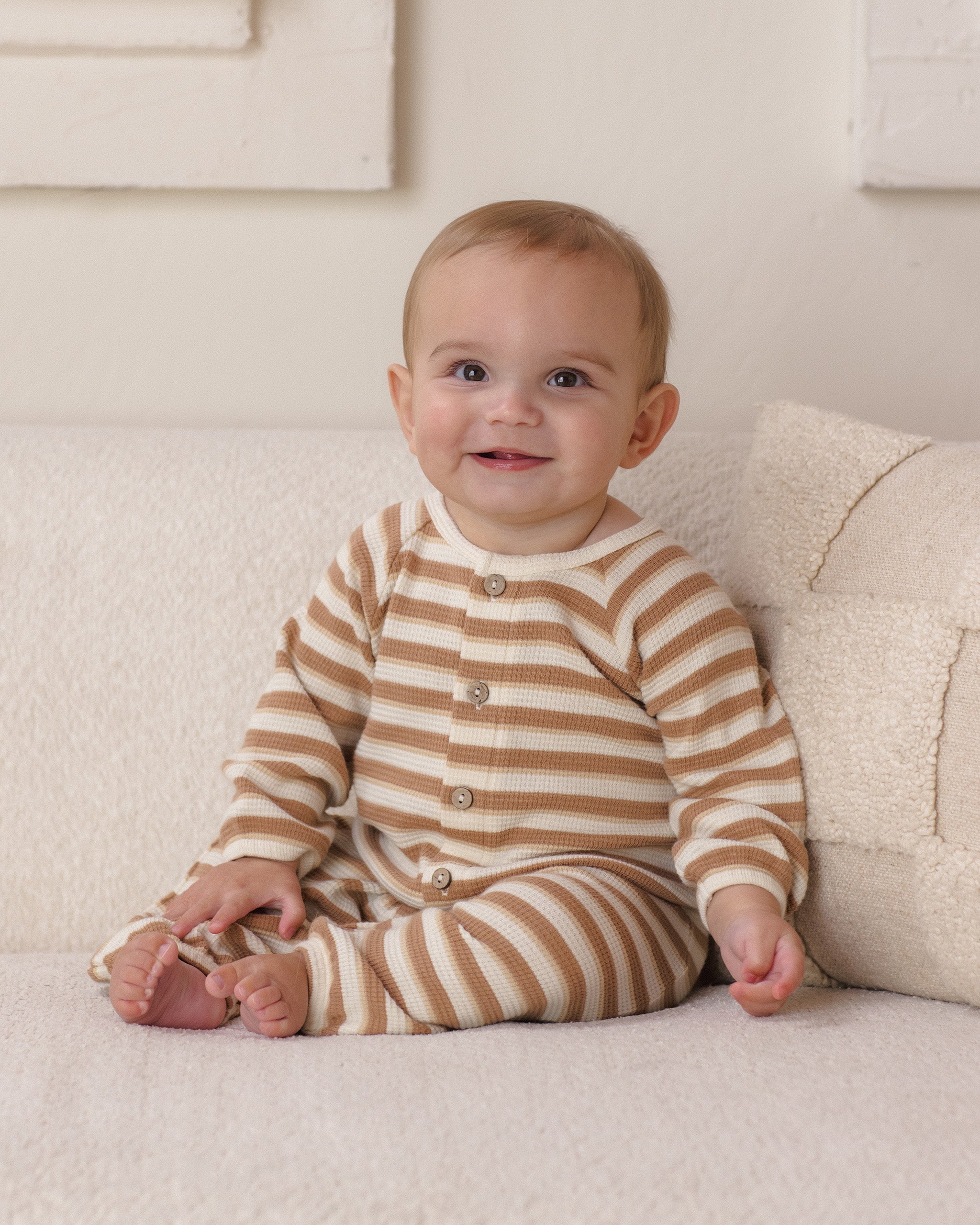 Waffle Long Sleeve Jumpsuit Spice Stripe - Rylee + Cru | Kids Clothes | Trendy Baby Clothes | Modern Infant Outfits |