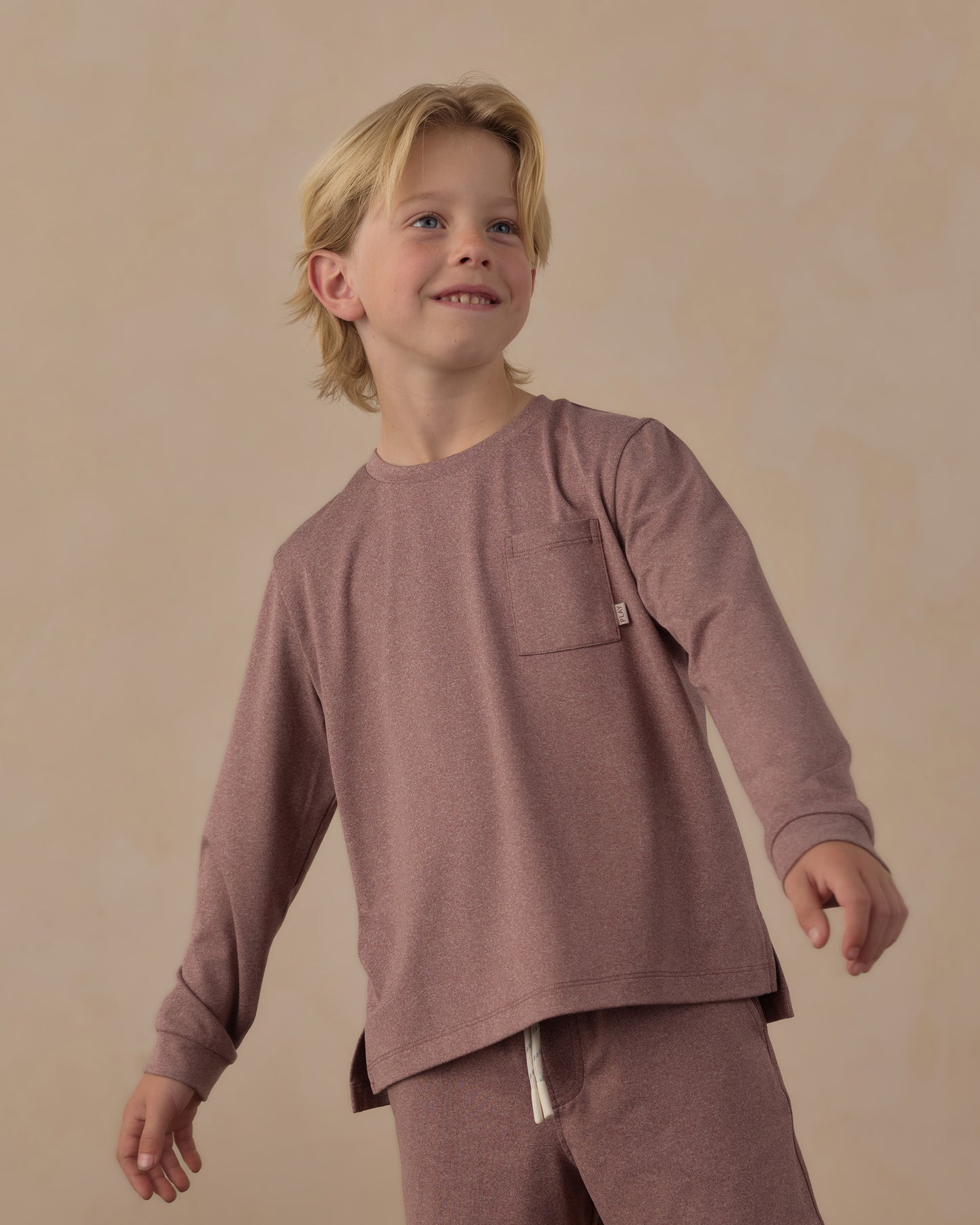 Long Sleeve Pocket Tee Heathered Mulberry - Rylee + Cru | Kids Clothes | Trendy Baby Clothes | Modern Infant Outfits |