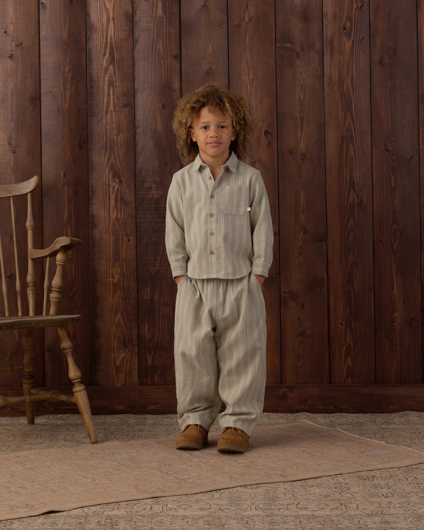 Collared Long Sleeve Shirt Sage Pinstripe - Rylee + Cru | Kids Clothes | Trendy Baby Clothes | Modern Infant Outfits |