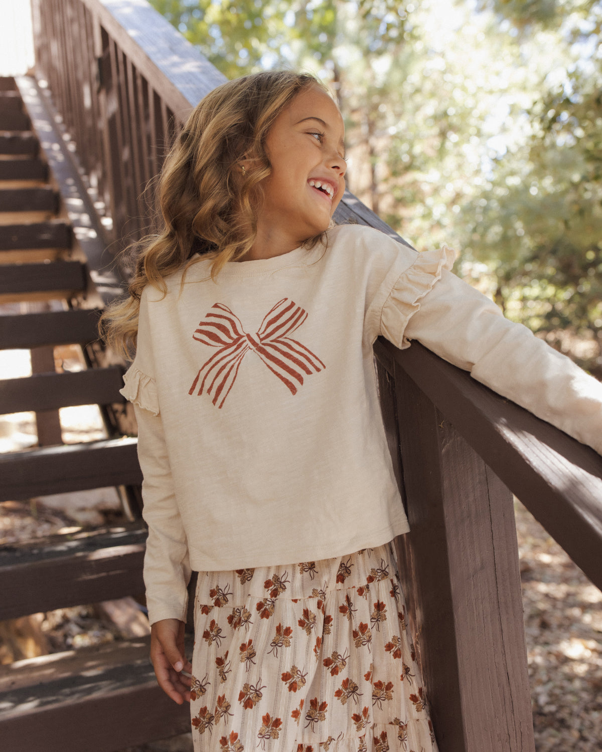 Ruffle Long Sleeve Tee Bow - Rylee + Cru | Kids Clothes | Trendy Baby Clothes | Modern Infant Outfits |