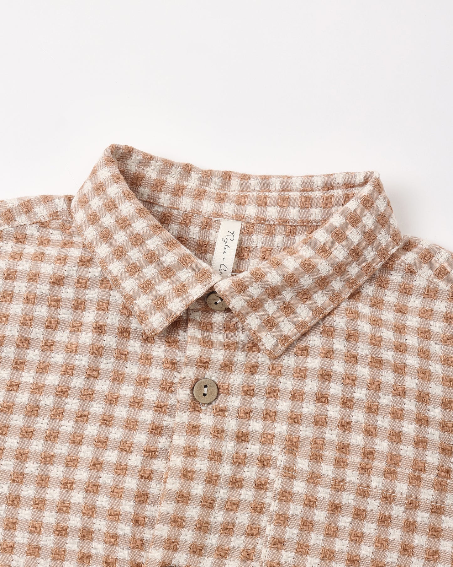 Collared Long Sleeve Shirt Fawn Gingham - Rylee + Cru | Kids Clothes | Trendy Baby Clothes | Modern Infant Outfits |