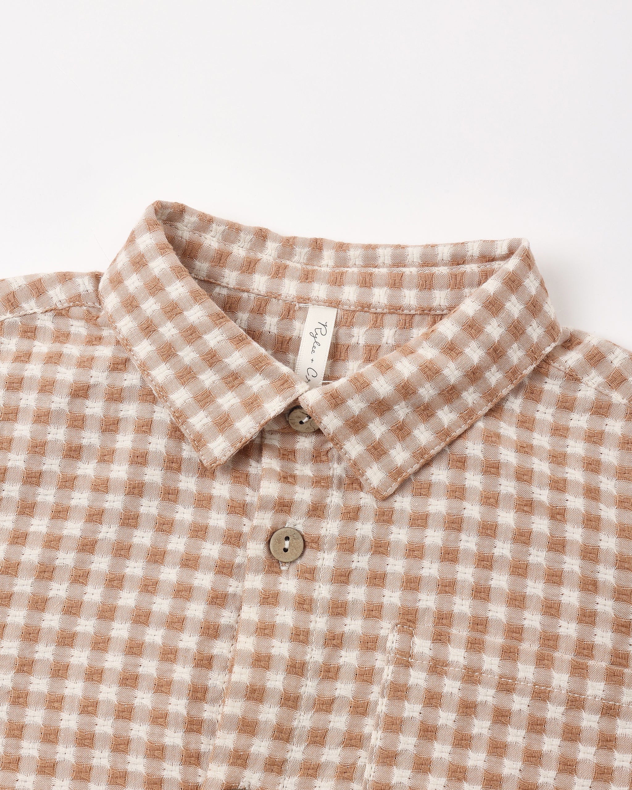 Collared Long Sleeve Shirt Fawn Gingham - Rylee + Cru | Kids Clothes | Trendy Baby Clothes | Modern Infant Outfits |